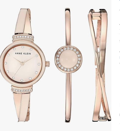 Set de regalo de reloj de mujer con pulsera de oro rosa sencillo y fino US NUEVO