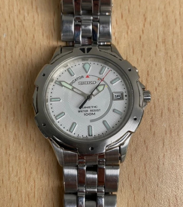 1990s Rare Men’s Seiko Kinetic 5M42-OH19 100M Japan Date 36mm Watch