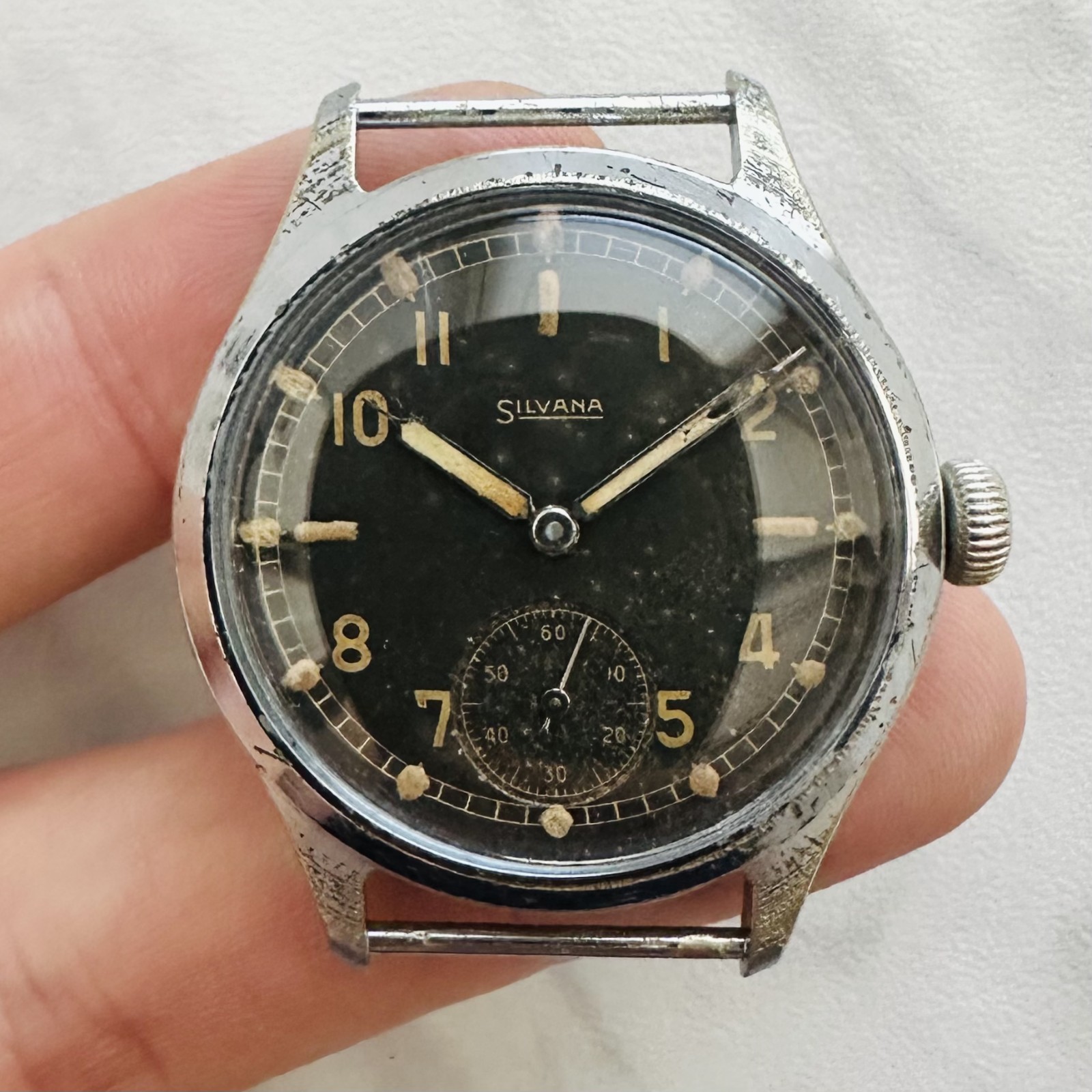 SERVICED WWII SILVANA no DH A.S 1130 Military vtg Swiss Watch ww2 40s Mechanical