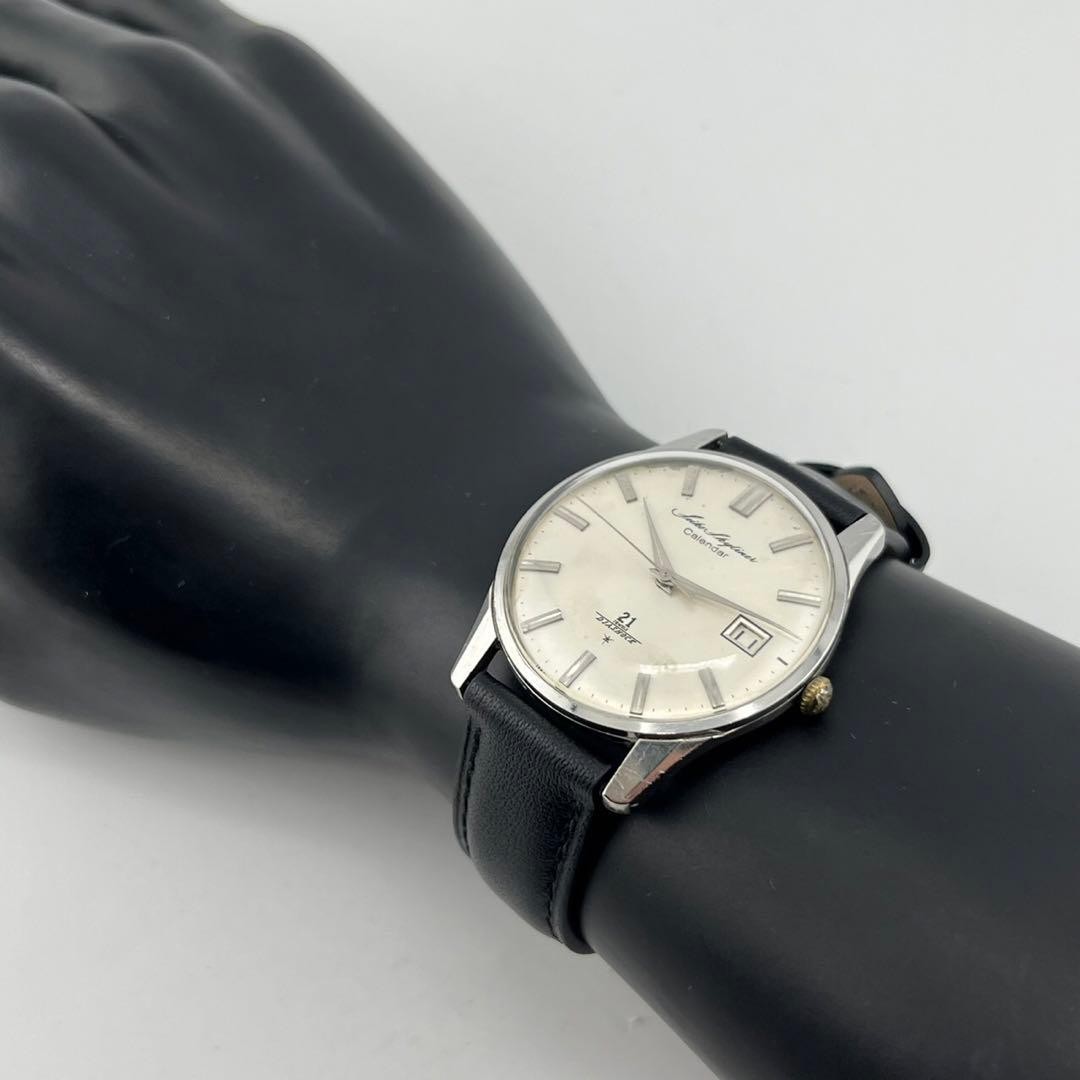 Seiko Wristwatch Skyliner J15019 Silver Black Calendar Mechanical Manual Analog