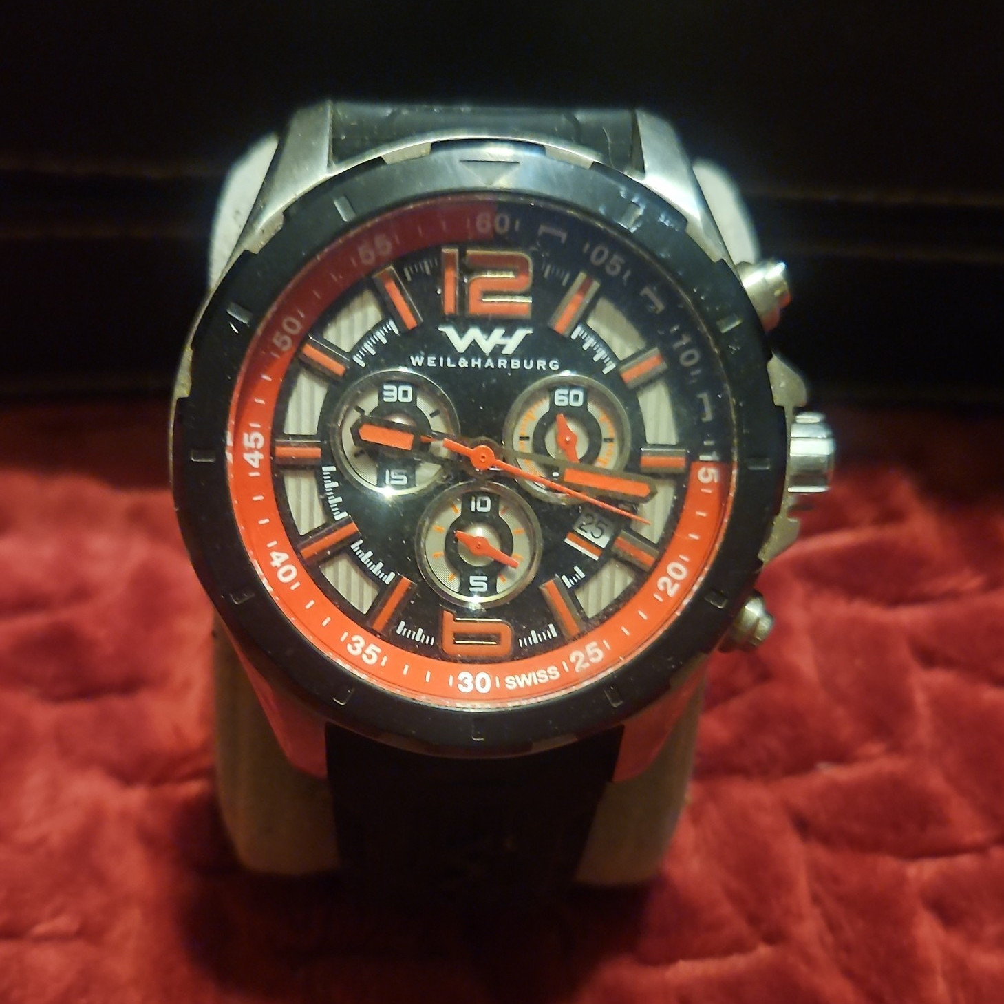 Weil & Harburg Men’s Quartz Chronograph Analog 44mm Black/Red Dial 10 ATM