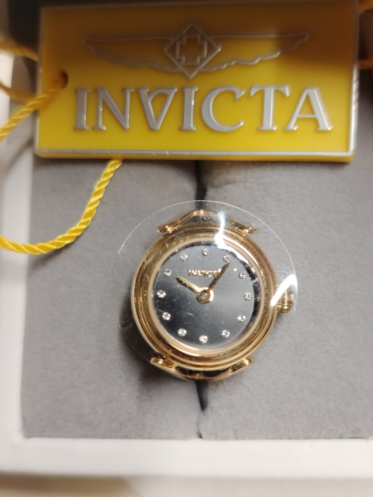 Invicta Mini Angel Lumalink Quartz Crystal Black Dial Ladies Ring Watch 44482