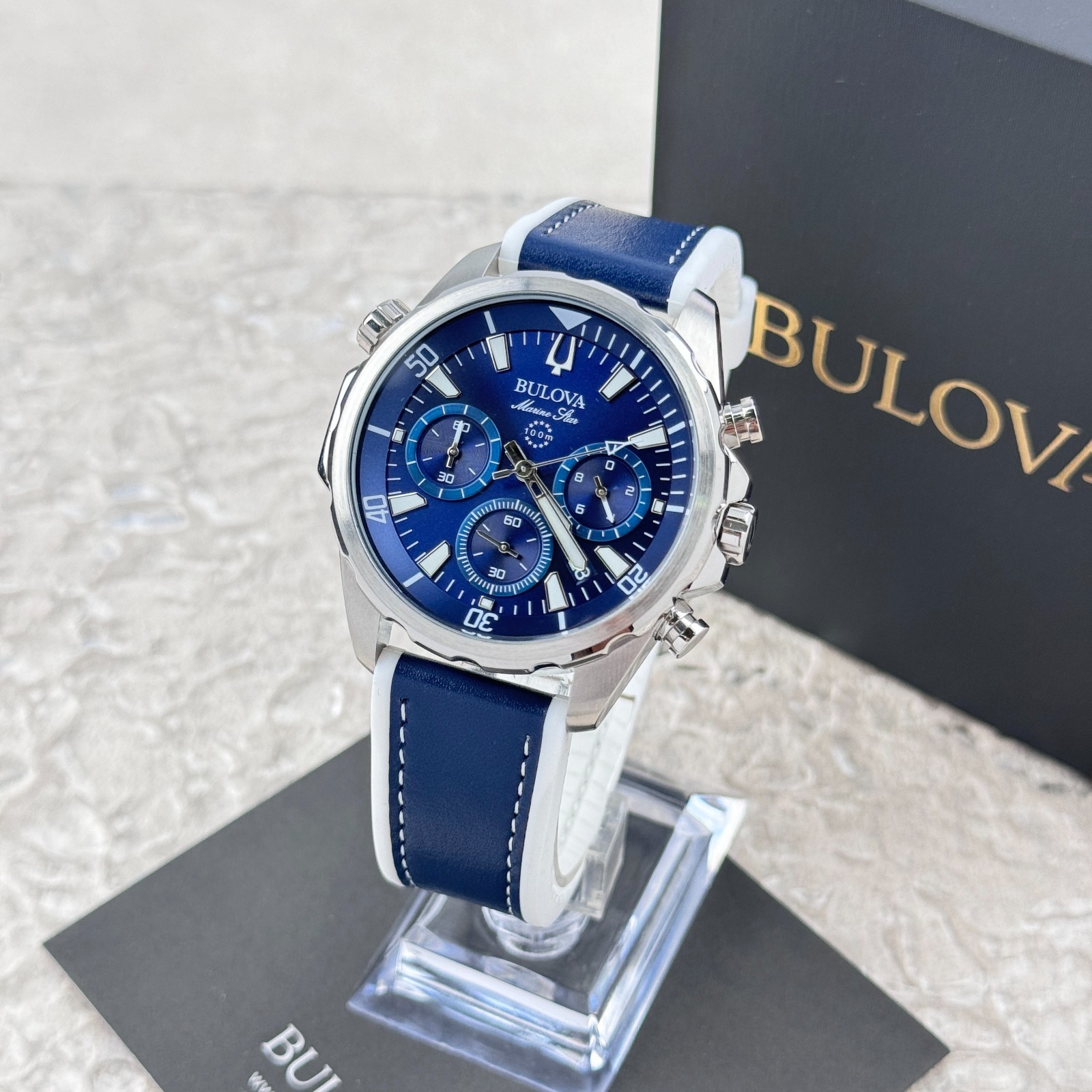 Bulova Men’s Marine Star 43MM Blue Dial Quartz Chronograph Watch 96B287