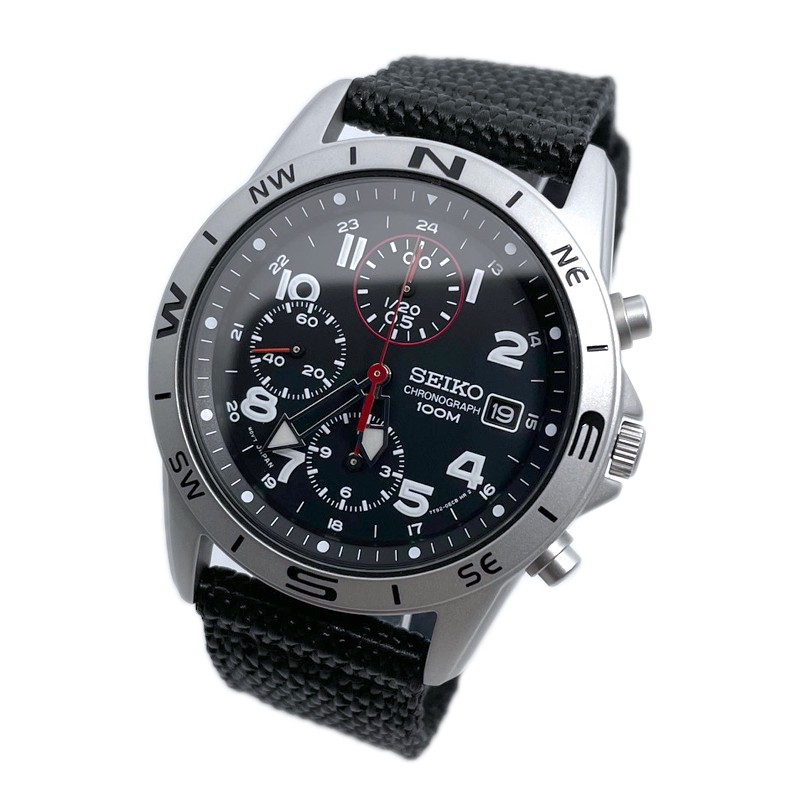 SEIKO CHRONOGRAPH Chronograph Japanese Movement SND399P1 Black Textile Band Men