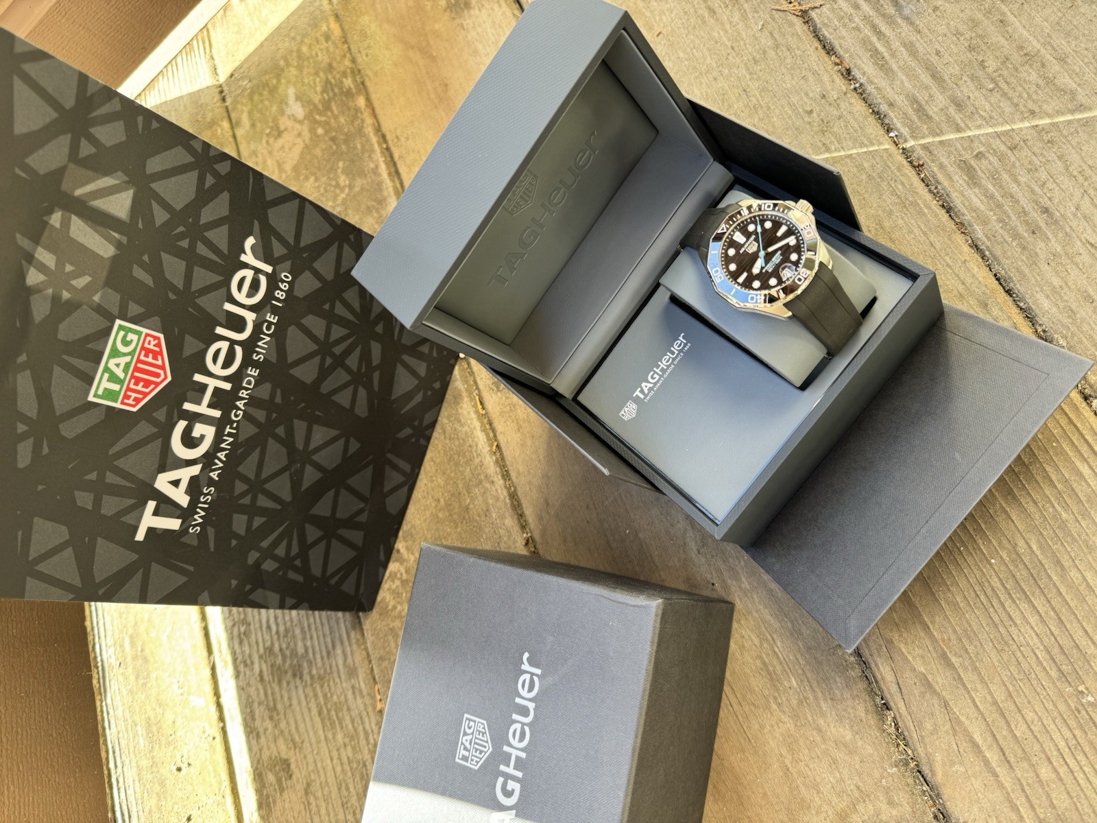 TAG Heuer Aquaracer 300M Automatic 43mm Black Dial Rubber Strap Box Papers