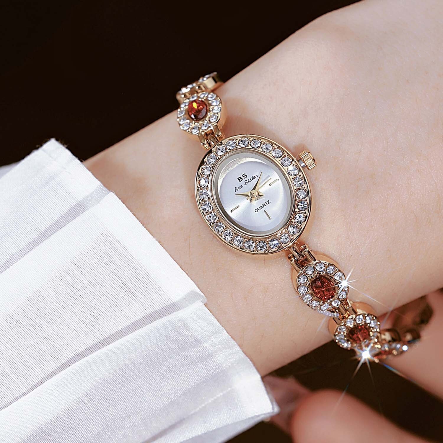 Luxury Women Watch Diamond Ruby Gemstone Bracelet Band Women’s Wrist Watch