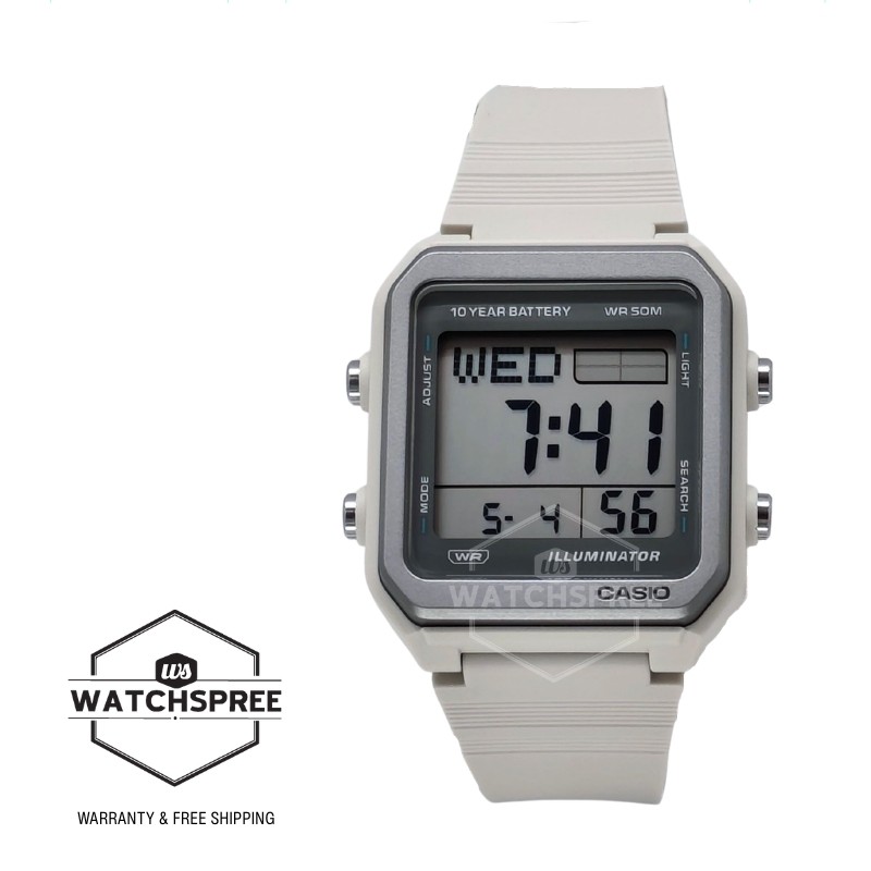 Casio Digital Square Dial Off-White Resin Band Watch W221H-8A W-221H-8A