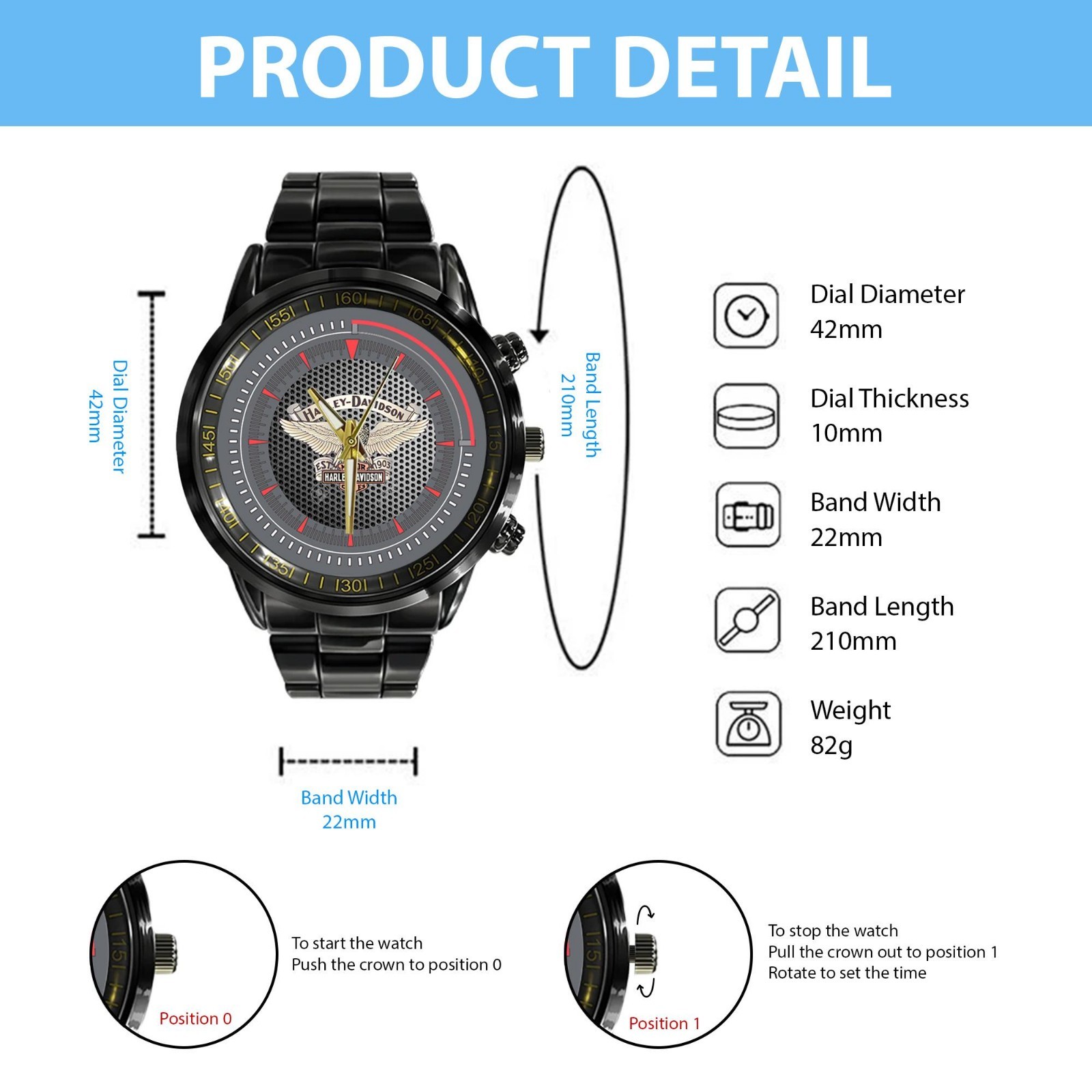 Orlando Harley Davidson Bike Week Black Stainless Steel Watch Biker Gift