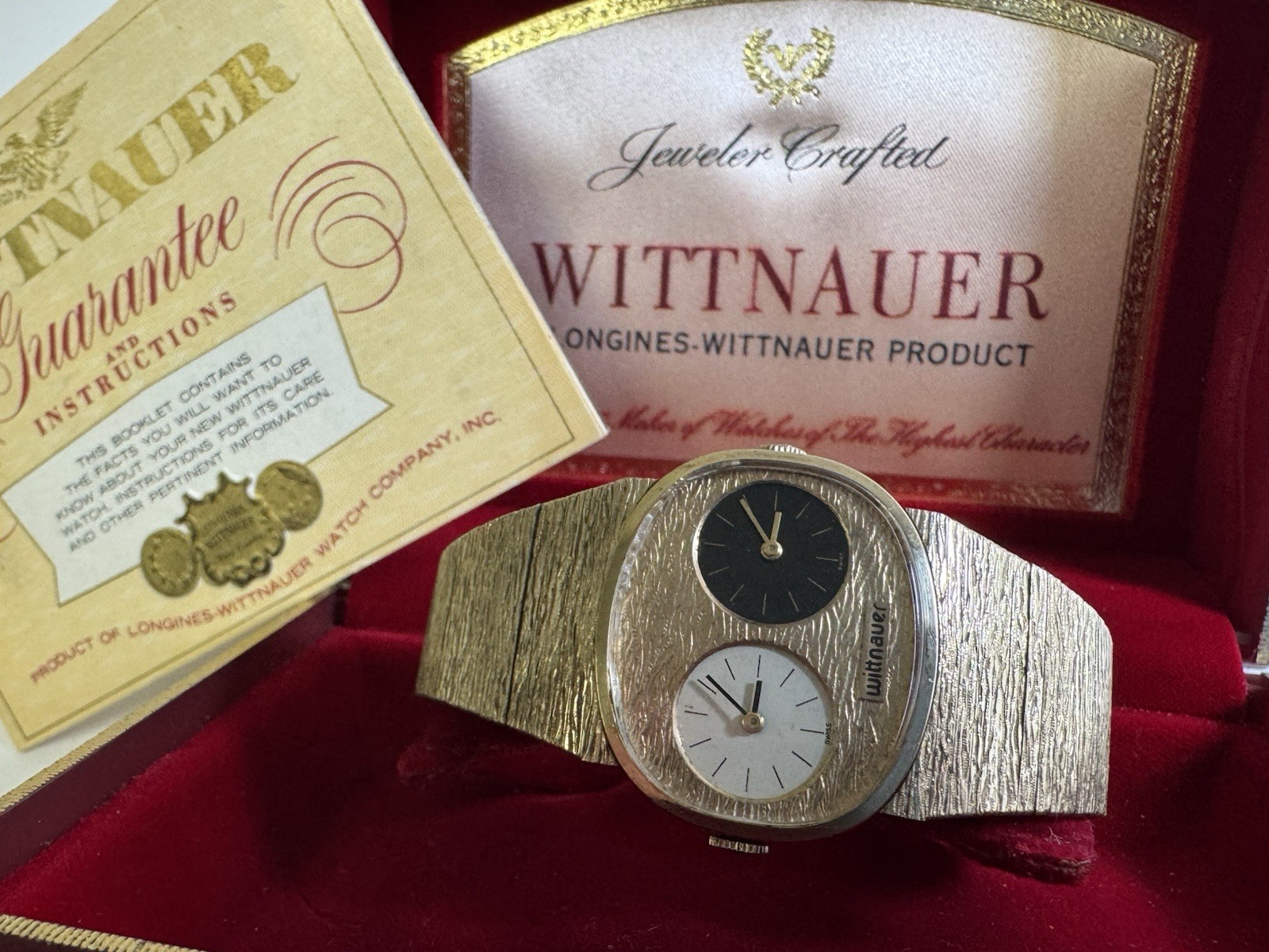 wittnauer dual-time mechanical swiss wristwatch with box & paper