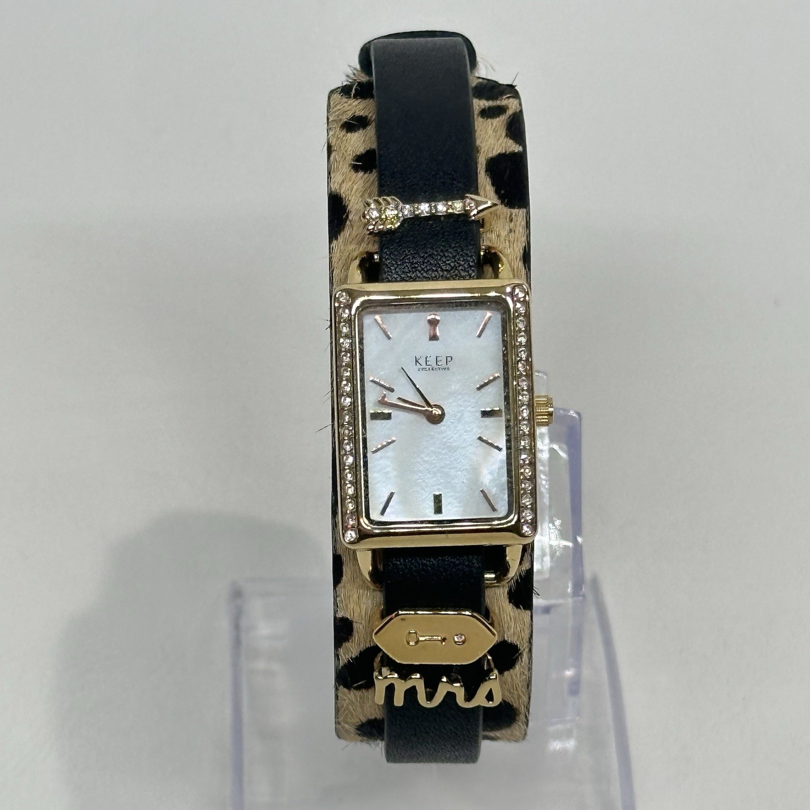 KEEP COLLECTIVE Gold Tone Watch Crystals CharmsReversible Black Brown Band Cuff