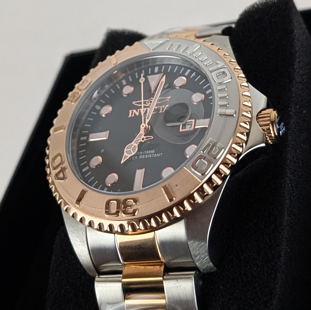 Invicta GRAND DIVER Men’s 47mm Watch Silver Tone Rose Gold Black Dial 24625 NEW