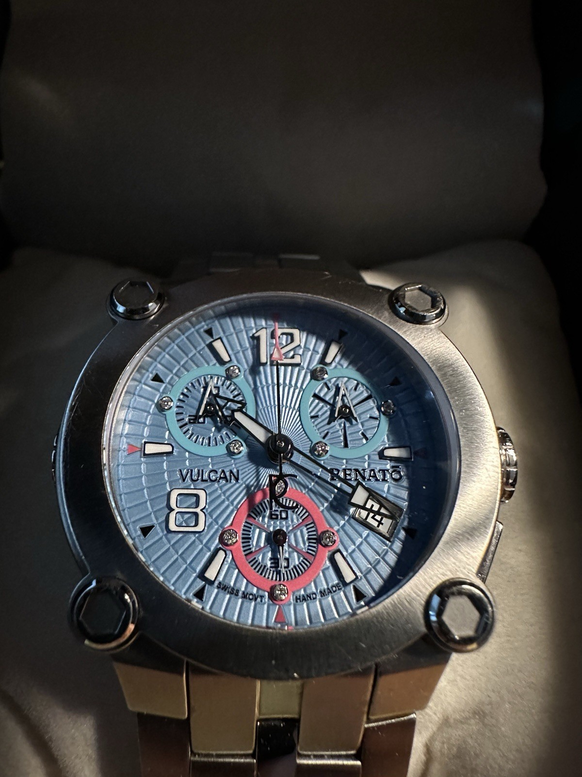 Renato Vulcan Ltd. Ed. (number 7/65) 35mm Chronograph Watch w/ Baby Blue Dial