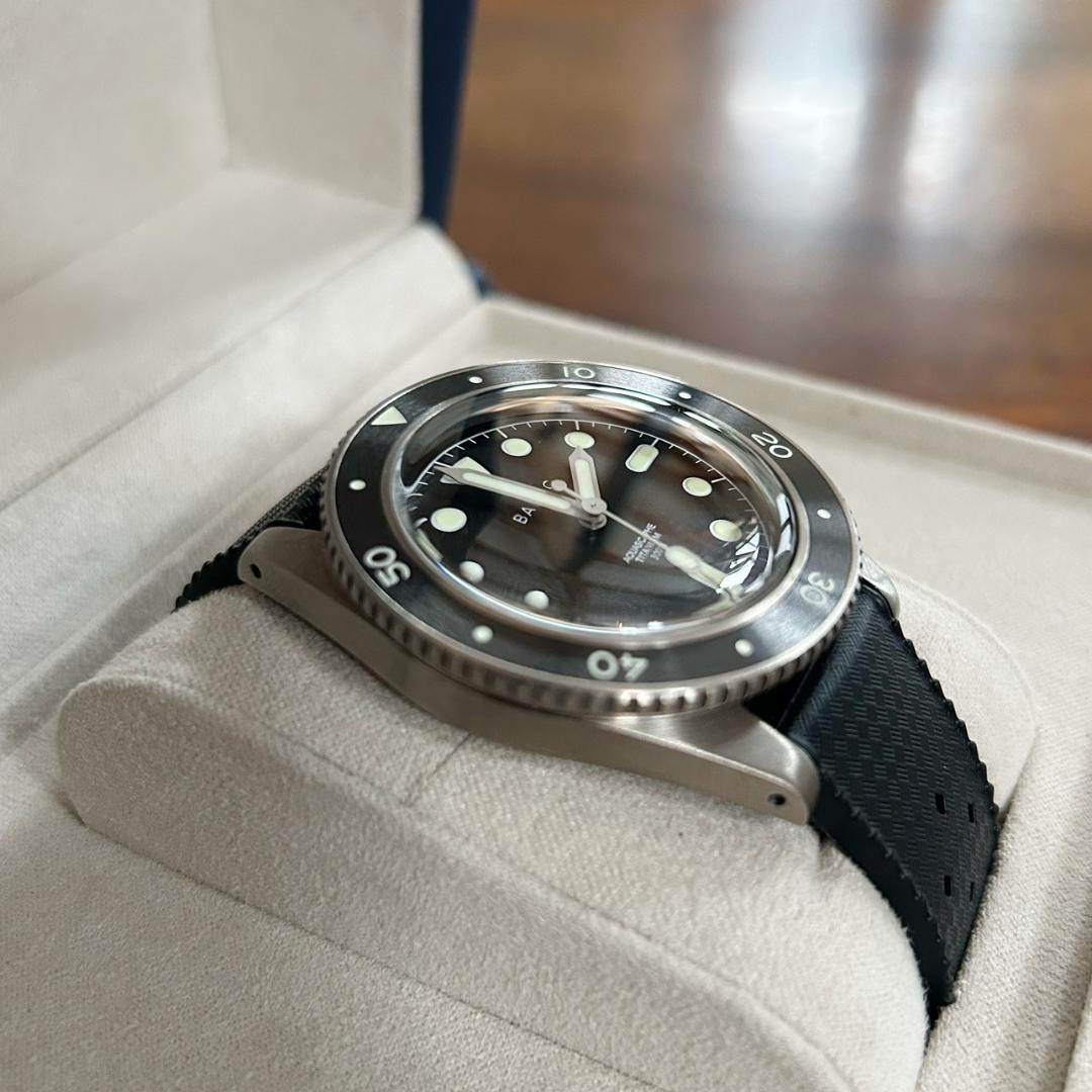 BALTIC Aquascaphe Titanium Diver Automatic Watch Black Tropic Rubber Strap 41mm