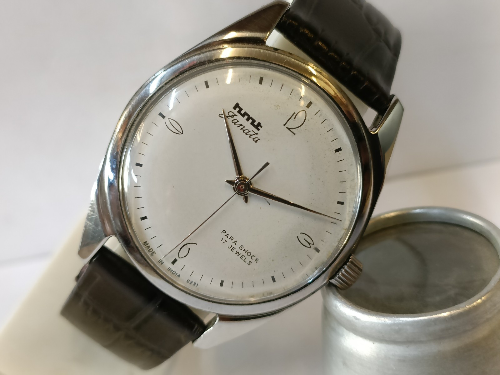 “REFURBISHED” HMT JANATA 17J WINDING PATINA WHITE DIAL 0231 INDIA MEN’S WORKING