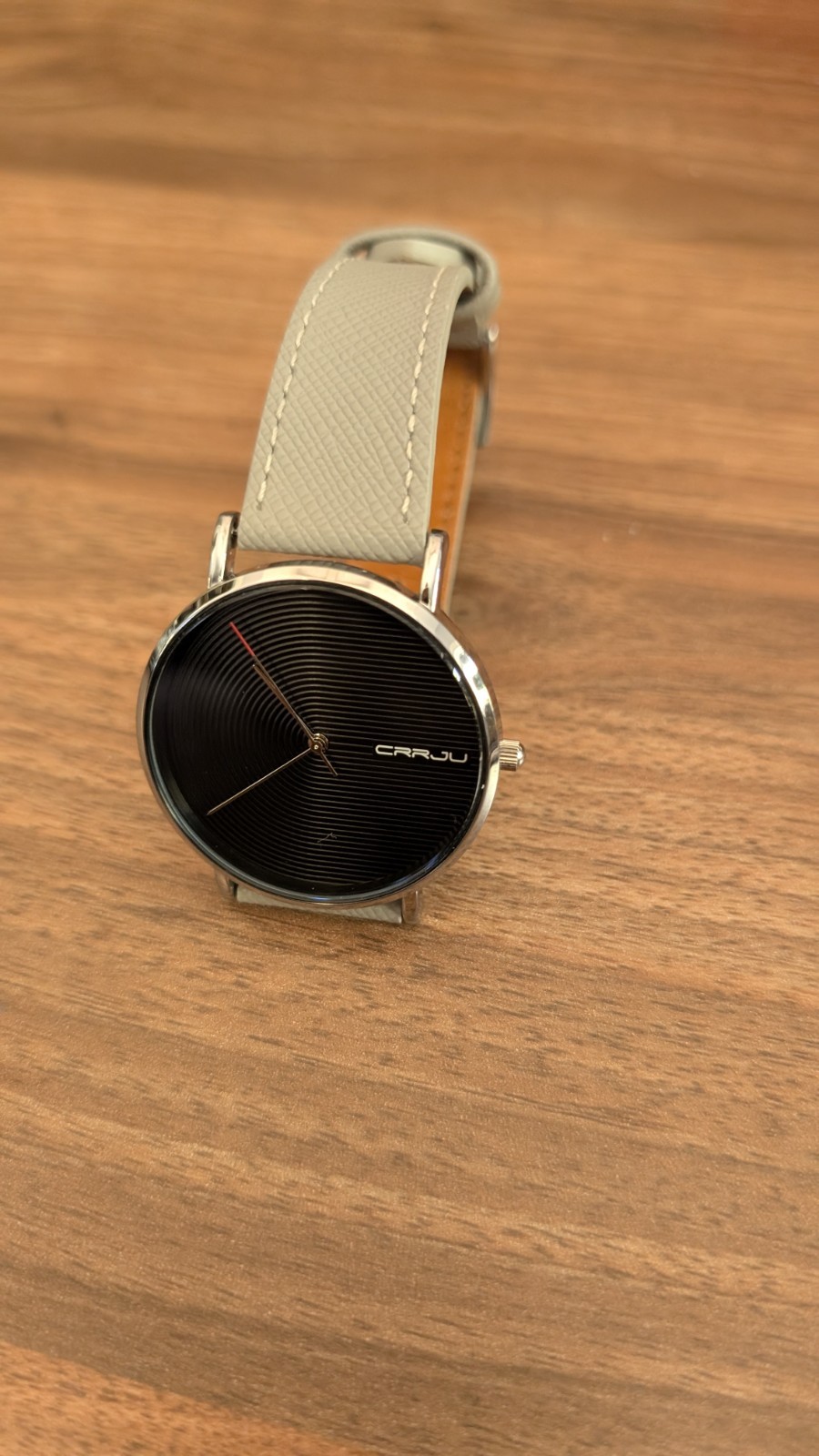 CRRJU Men’s Minimalist Wrist Watch – Black Dial, Silver Case, Gray Leather Band
