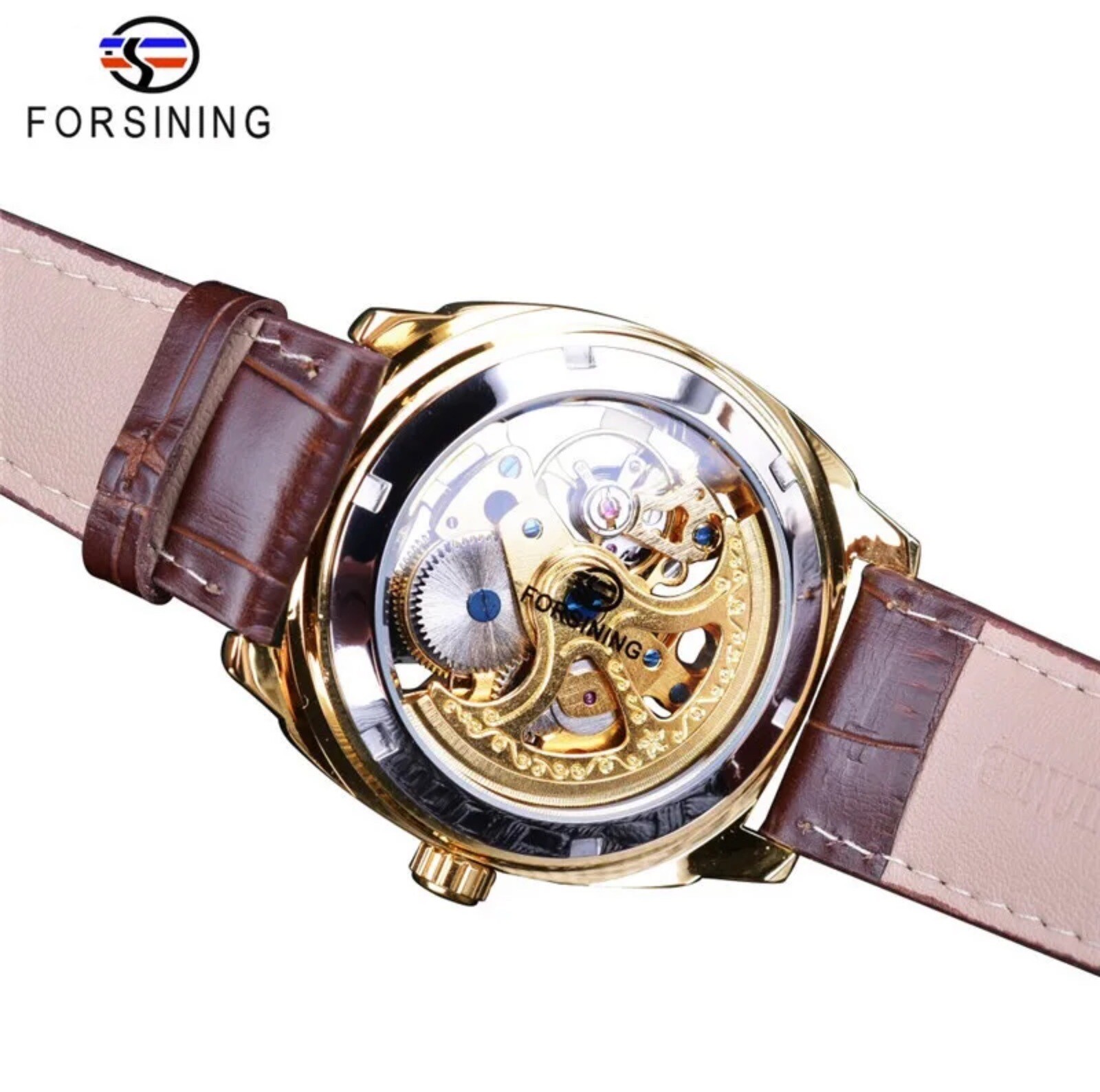 Forsining Mens Skeleton Mechanical Waterproof Luxury Watch Leather Gift Idea