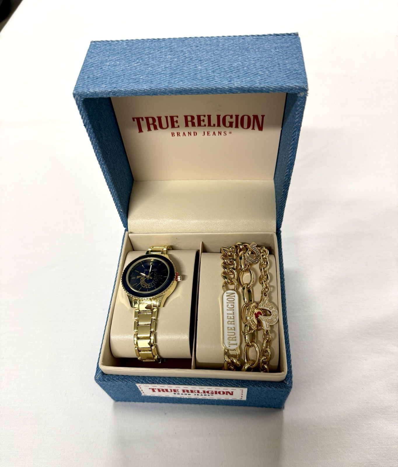 True Religion Women’s Gold Chain Wrist Watch With Gift Box