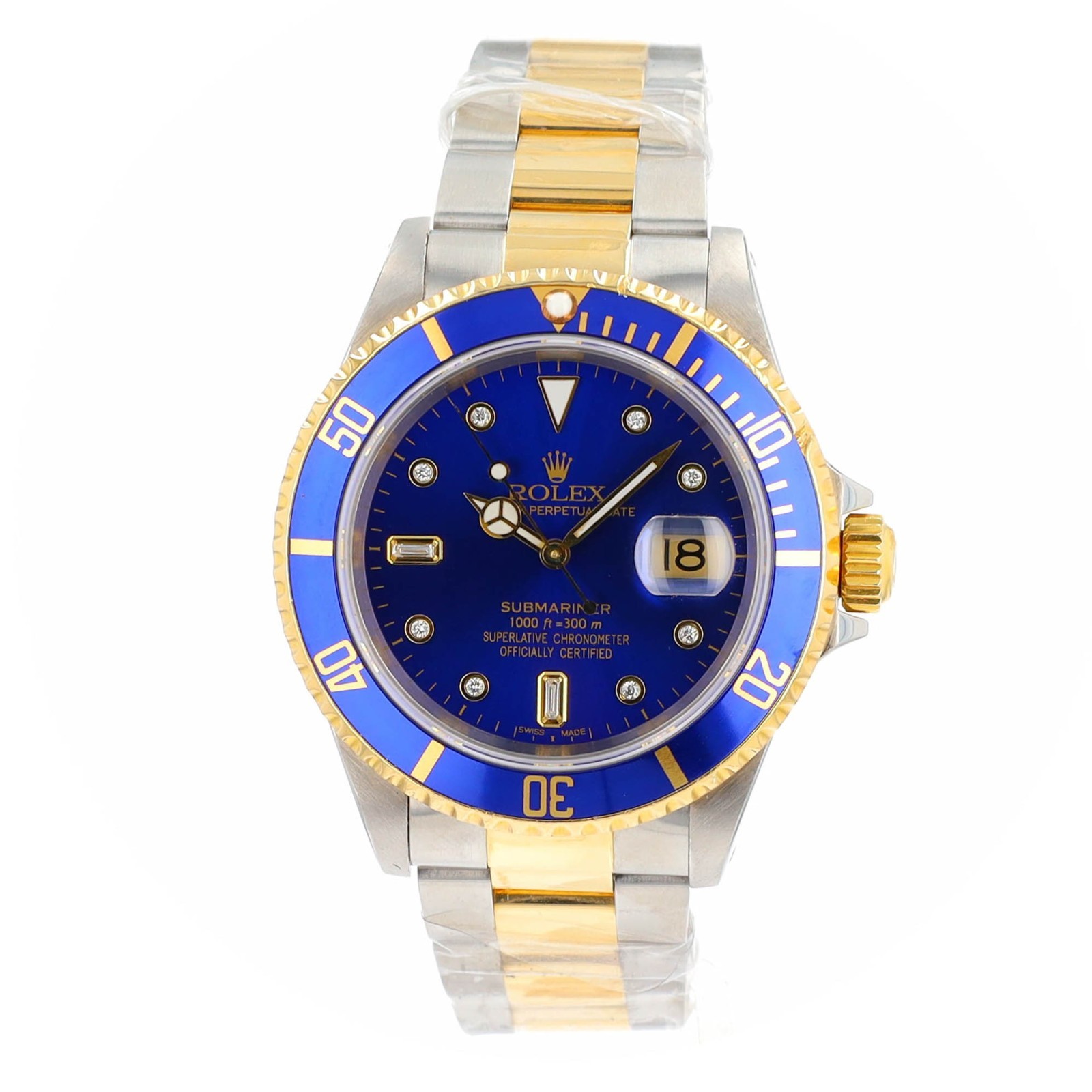 Rolex Submariner Two-Tone 18KY Gold & SS Blue Diamond Dial & Insert Oyster Watch