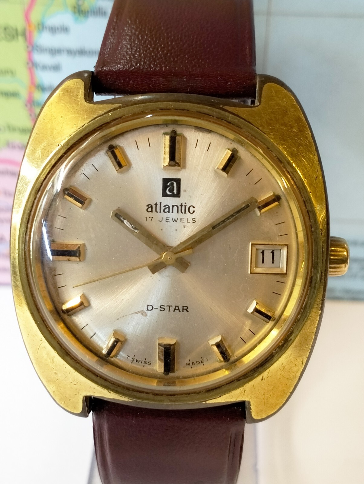 ATLANTIC D-STAR 17 JEWELS WINDING SILVER DIAL 6261918 SWISS MEN FULL WORKING VTG