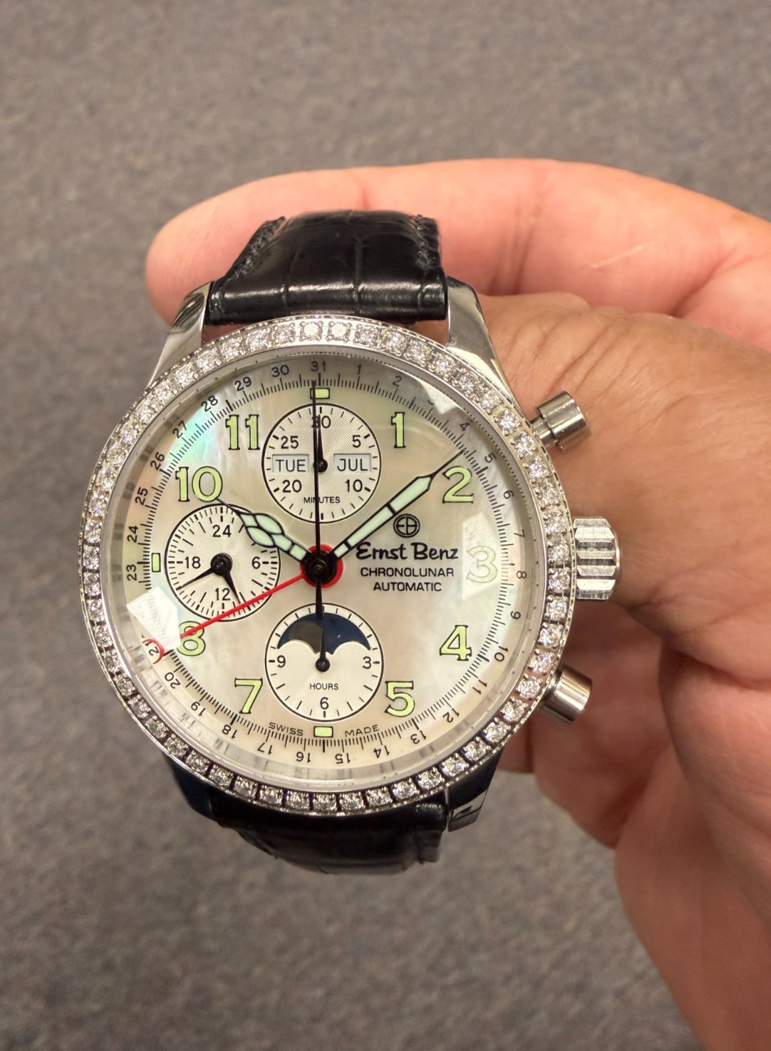 Ernst Benz Chronolunar MOP Dial Factory Diamond Bezel #20300 New $11,800