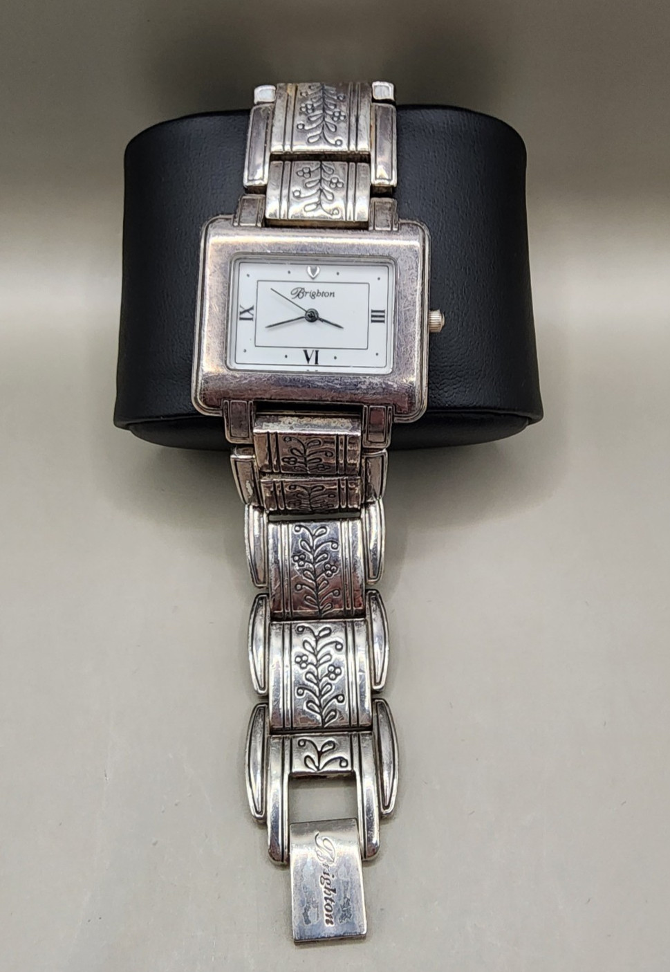 Brighton Dresden Watch Silver Plated Square Face Floral Etched Links Japan Movt