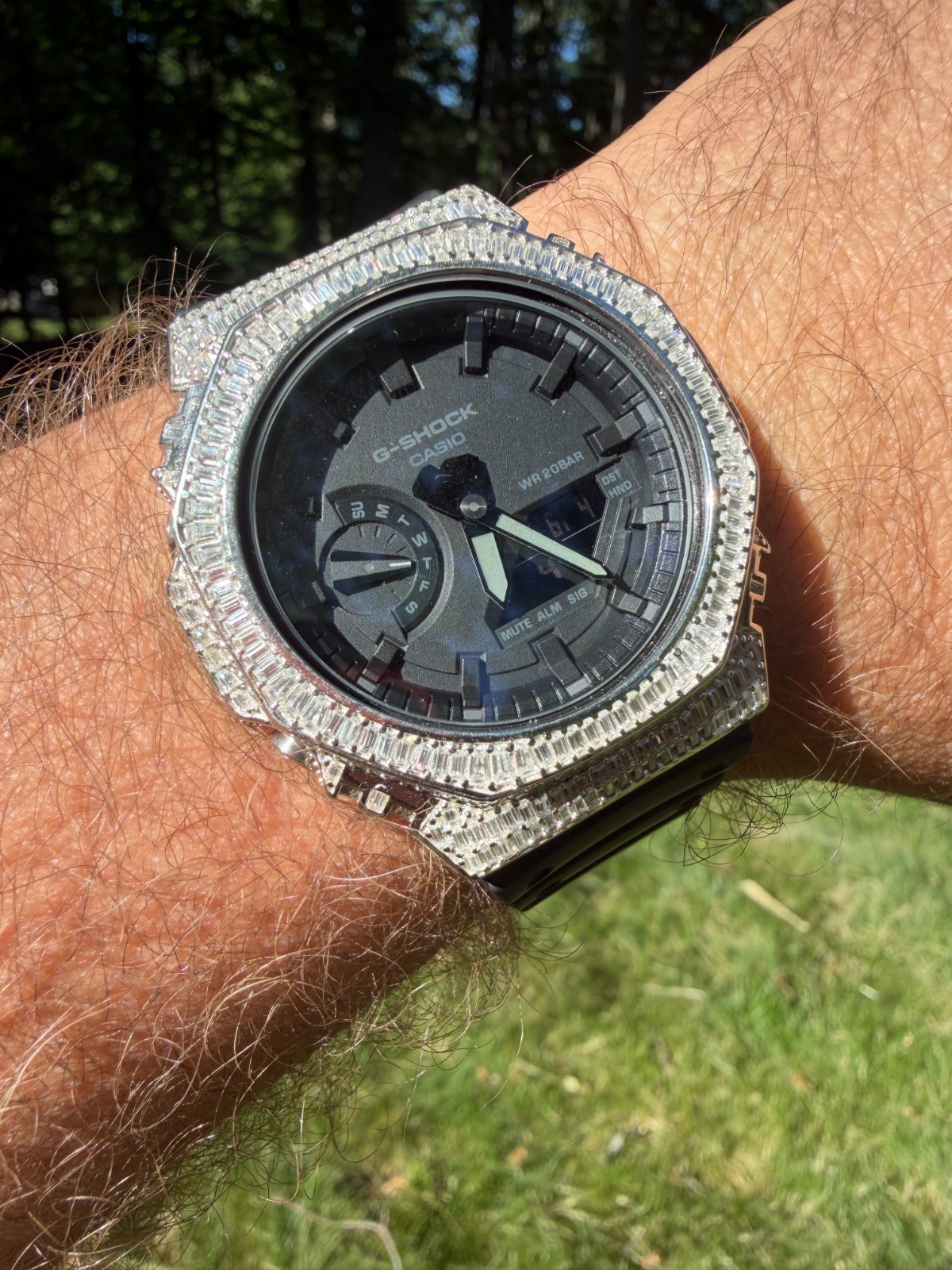 MOISSANITE Real 925 Silver Iced Baguette Casio G Shock GA-2100 Hip Hop Watch
