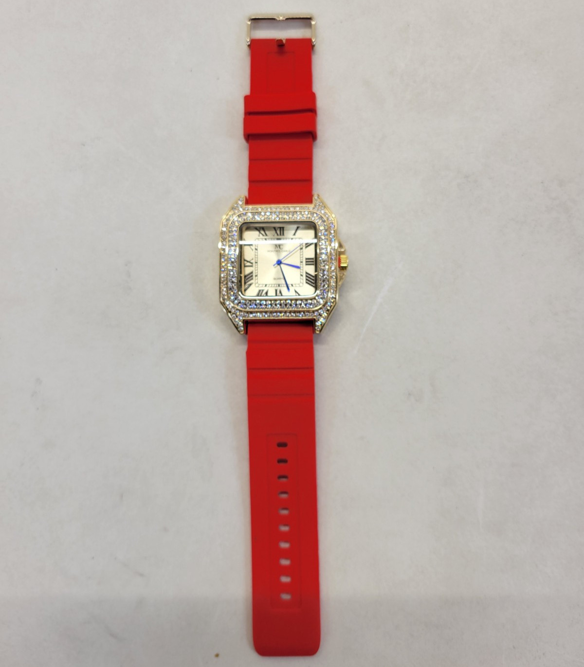 Montres Carlo Men’s 53mm Big Face Quartz Watch Red Silicone Band – Model 51594