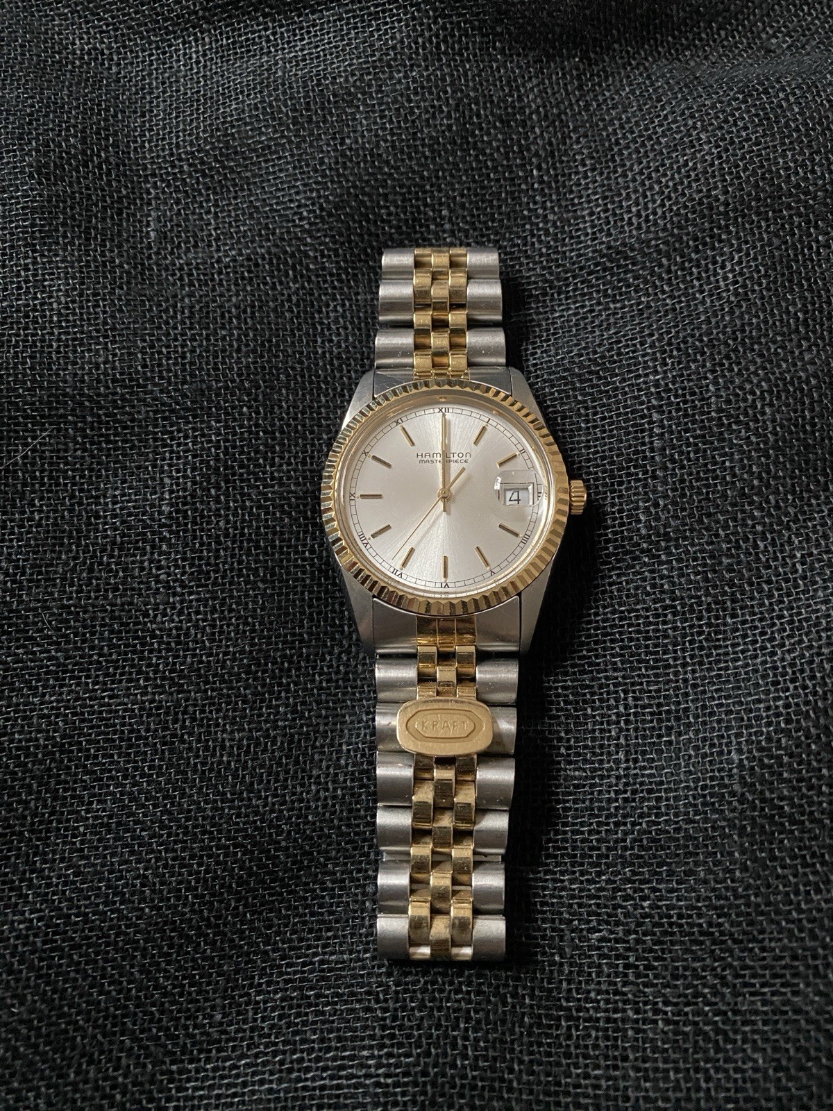 Vintage Hamilton Masterpiece Watch, Gold Kraft Service Award Emblem 8480A