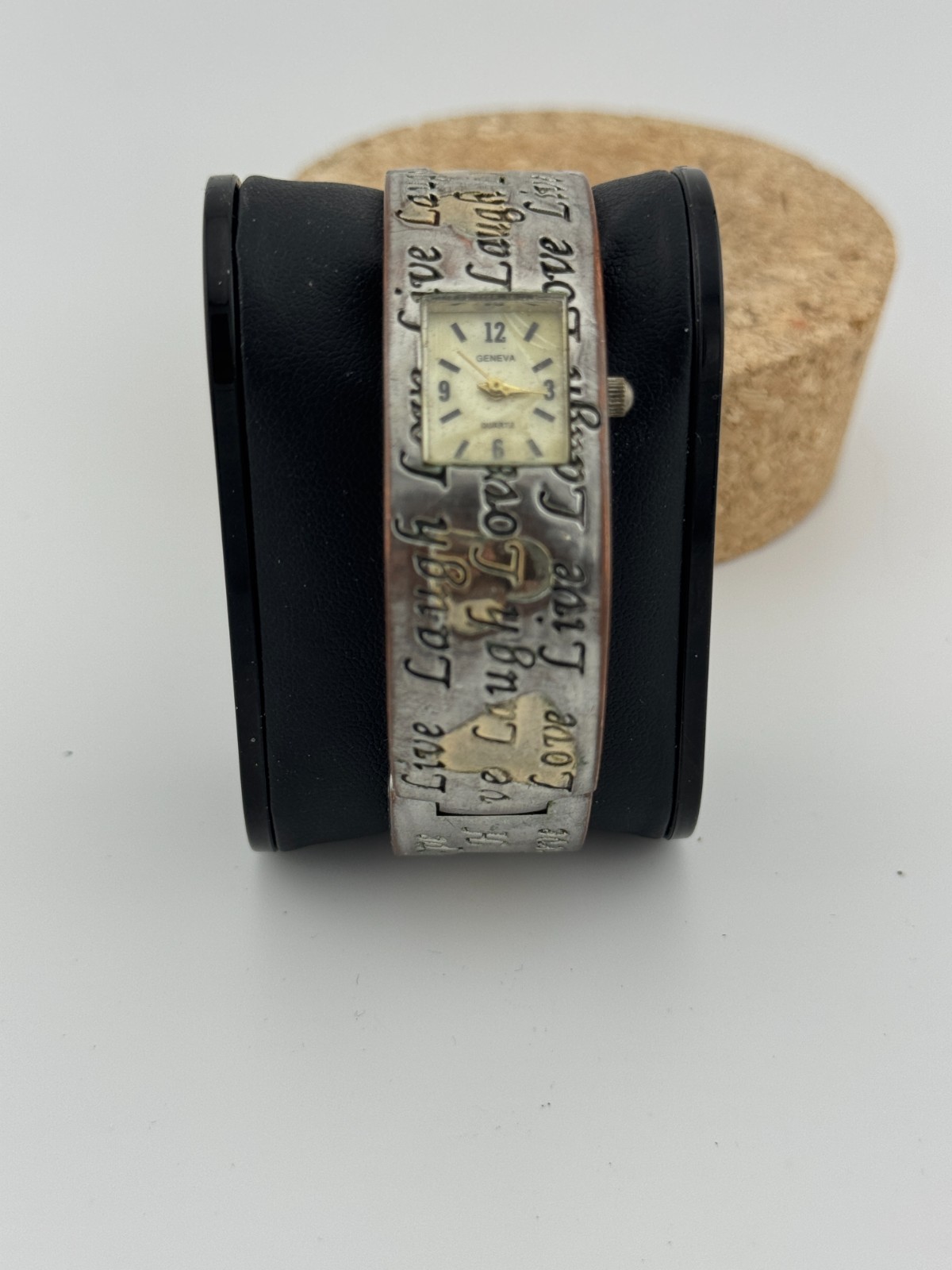 Geneva Ladies Quartz Watch Two-Tone Champagne Sunburst Dial Crystal Accent Baton