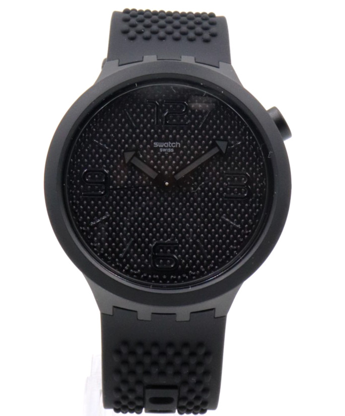 New Swiss Swatch Big Bold BBBLACK Silicone Watch 47mm SO27B100 $115