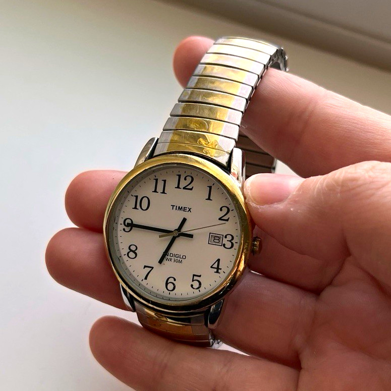 Timex Indiglo Quartz Two-Tone Stainless Bracelet Date WR30m White Dial