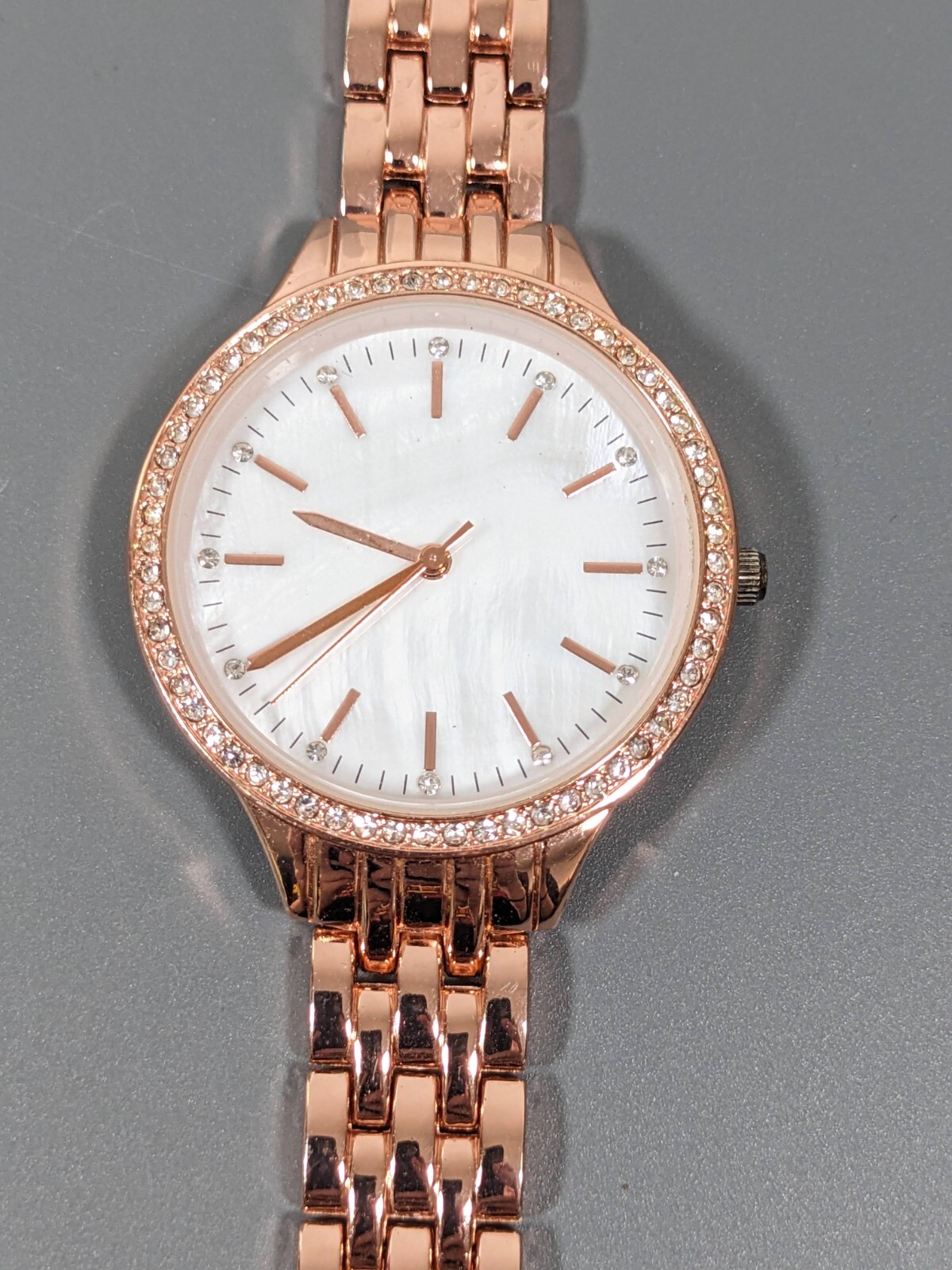 INC International Concepts Rose Gold Tone Panther Link MOP Crystal Accent Watch