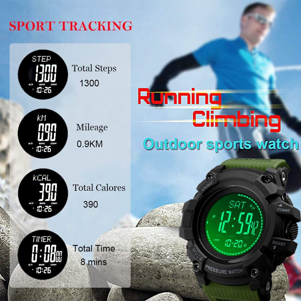 Watch Compass, Altimeter Barometer Thermometer Temperature, Pedometer, Milita…