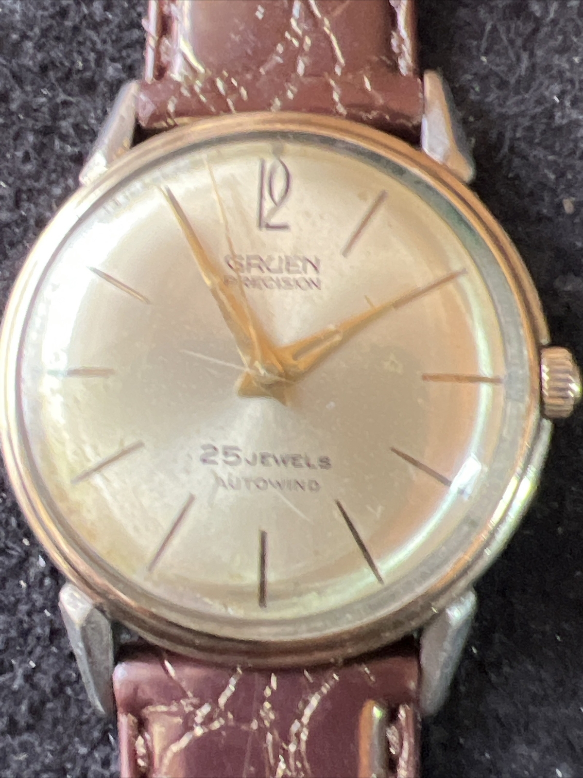 Vintage Gruen Precision Mens Autowind 23J 10K RGP 33MM Running