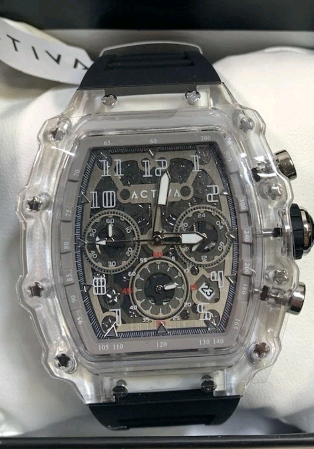 Acw2305-005 Activa X Invicta Men’s Watch Clear Case Skeleton With Black Band