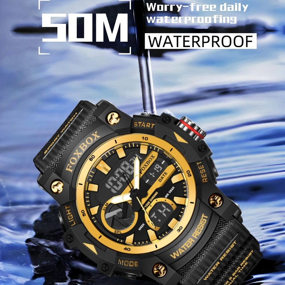 Luxury Mens Watch Quartz Diver Sport Digital Analog 5ATM Waterproof Wristwatch
