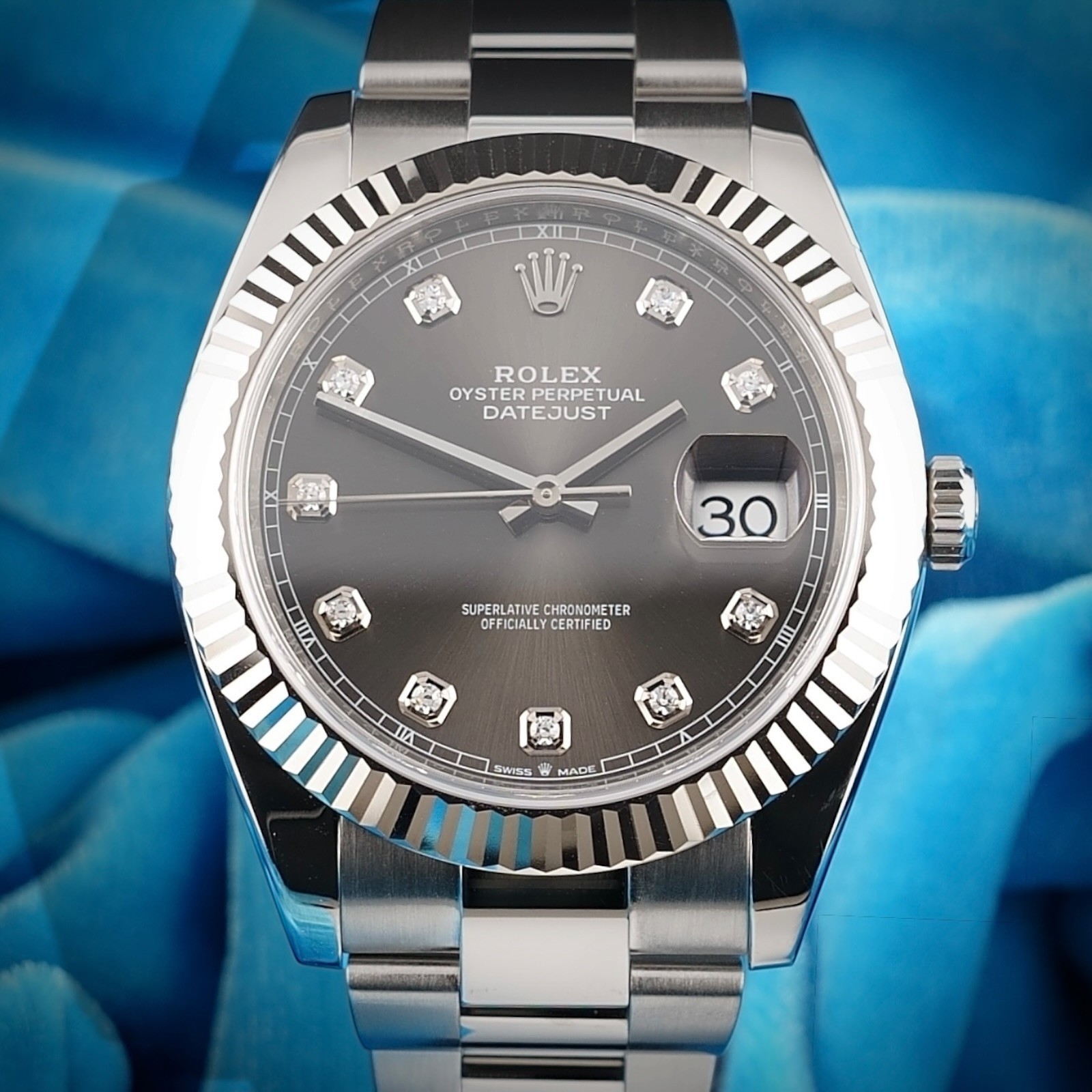 2019 CARD ROLEX DATEJUST 126334 18K GOLD STEEL SLATE FACTORY DIAMOND 41MM WATCH