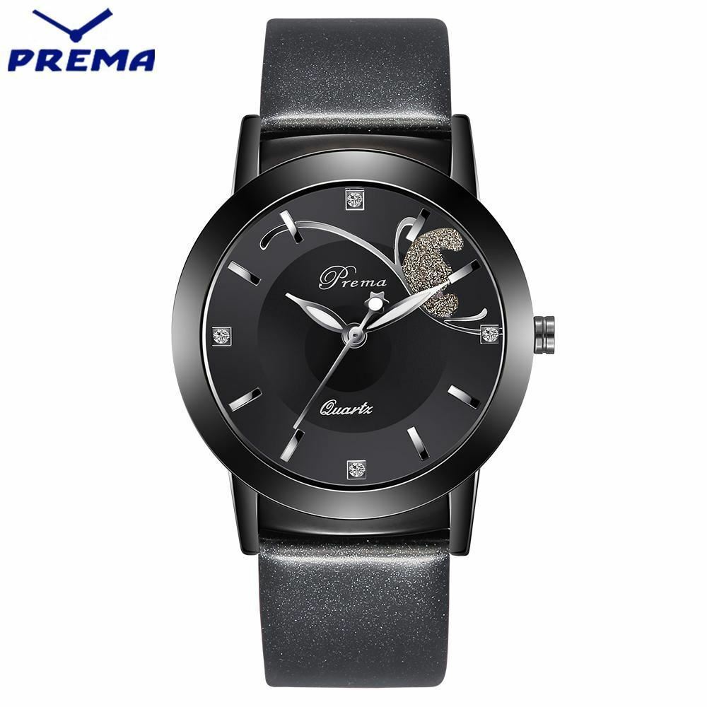PREMA Women Fashion Business Sport Leather Quartz Watch * BLACK