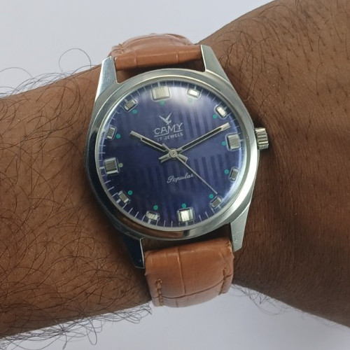 VINTAGE CAMY HAND-WINDING ROYAL BLUE DIAL 17JEVELS MEN’S WATCH WRIST WATCH ST96