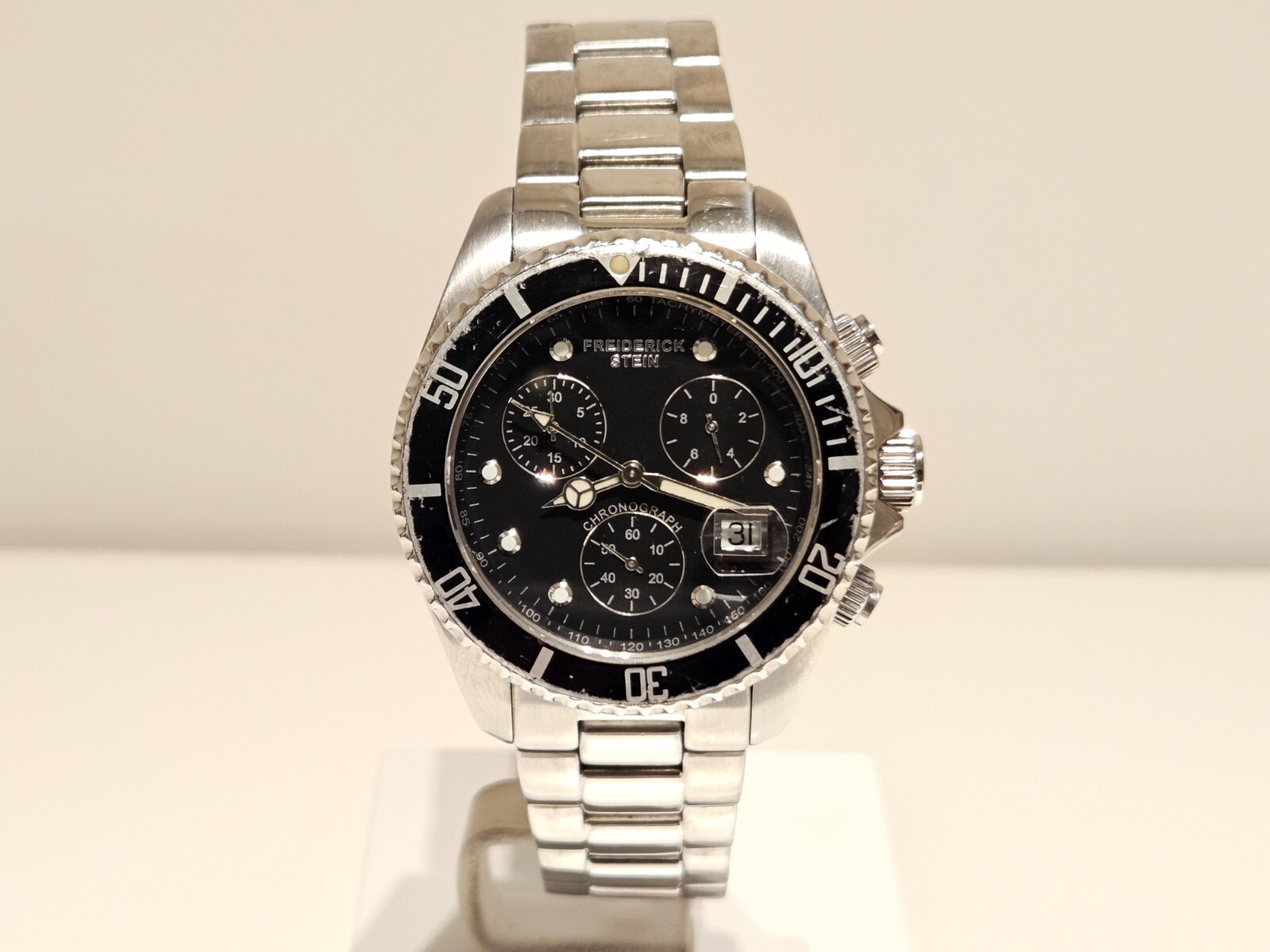 RETRO RARE SPORT 100m MEN’S ST.STEEL QUARTZ CHRONOGRAPH WATCH “FREIDERICK STEIN”