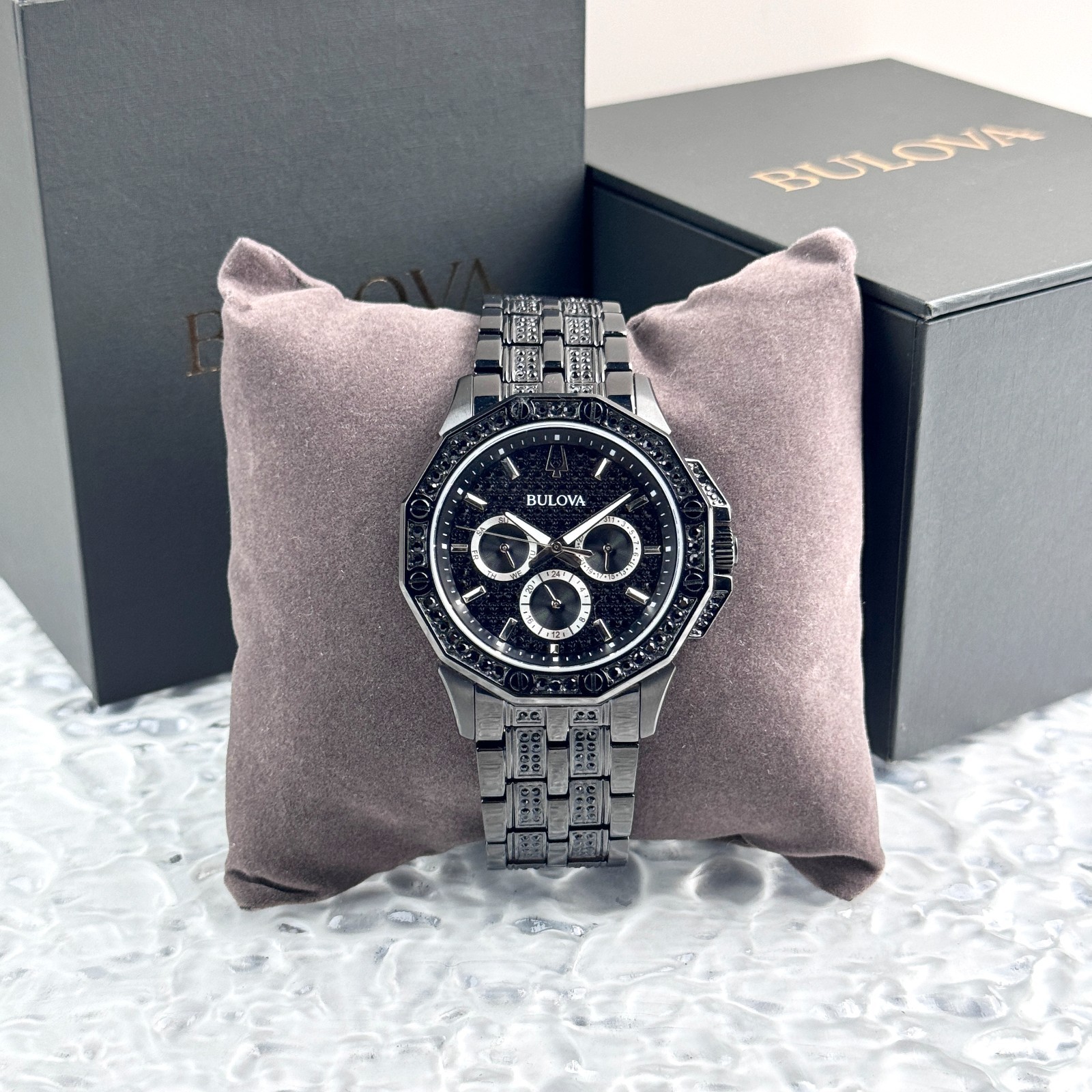 Bulova Octava Blcak Crystal 41.5MM Quartz Stainless Steel Men’s Watch 98C134