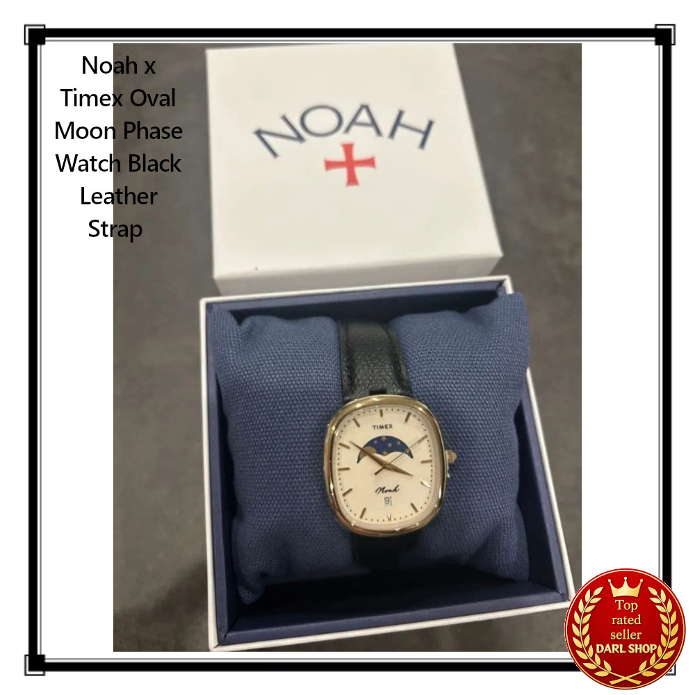 Noah x Timex Oval Moon Phase Watch Black Leather Strap Gold Case NEW Japan