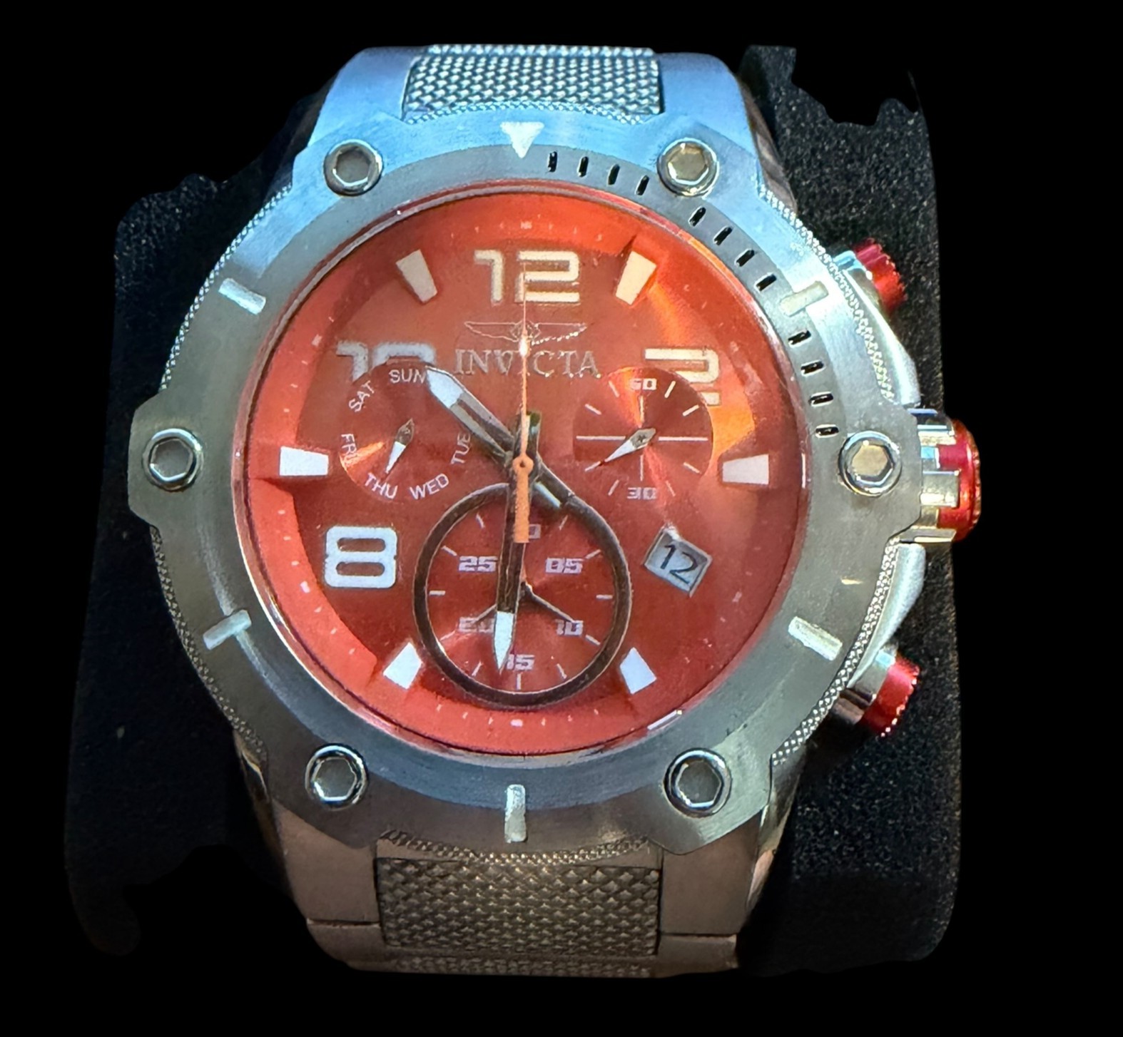 Invicta Men’s Chronograph Watch Flame Fusion Crystal Orange Dial Stainless Steel