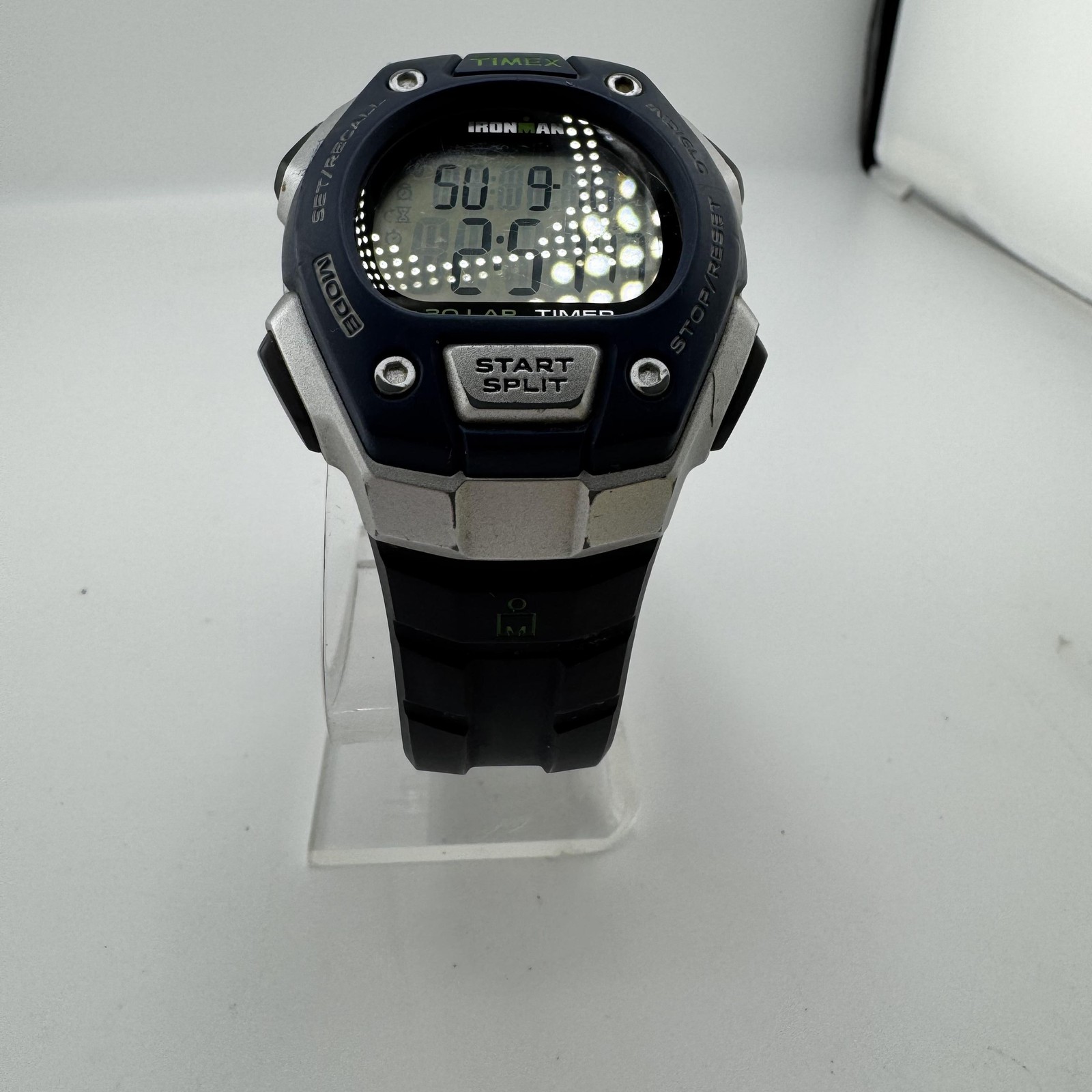 Timex Mens Watch Ironman 40mm Gray Dial Blue Bezel Black Strap 30-Lap, New Batt