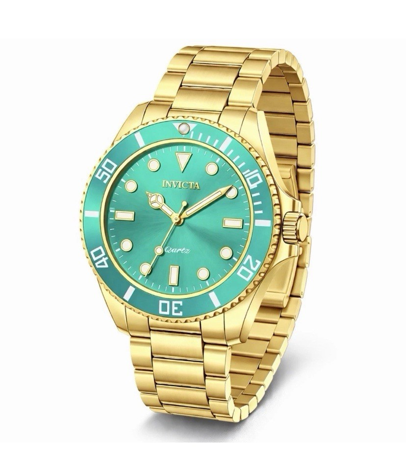 Invicta Pro Diver Men’s Quartz Diver Watch 40mm Gold Turquoise 200m Date Box