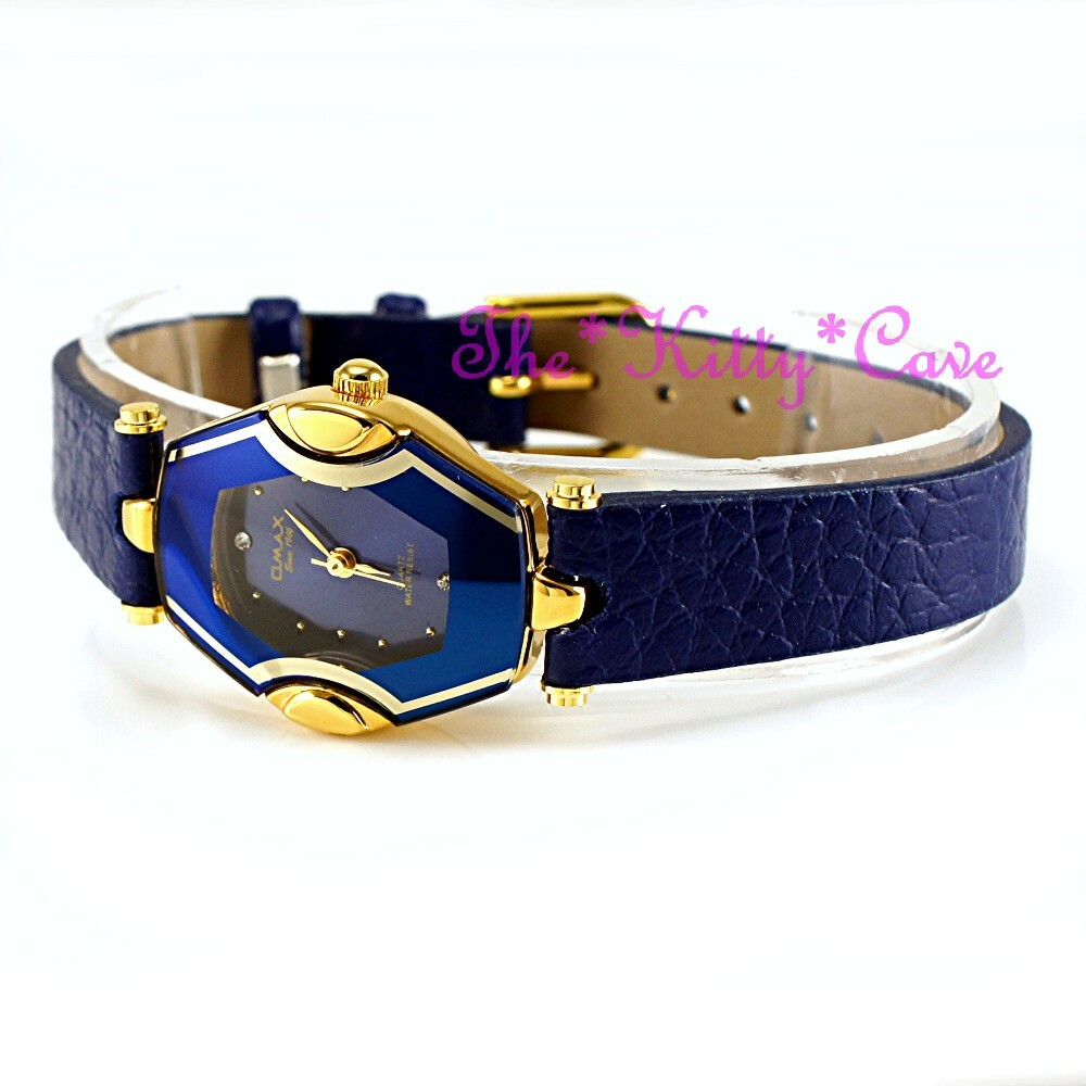 Swiss OMAX CE0026 Seiko Slim Motion Blue & Gold Mirror Glass, Leather Watch