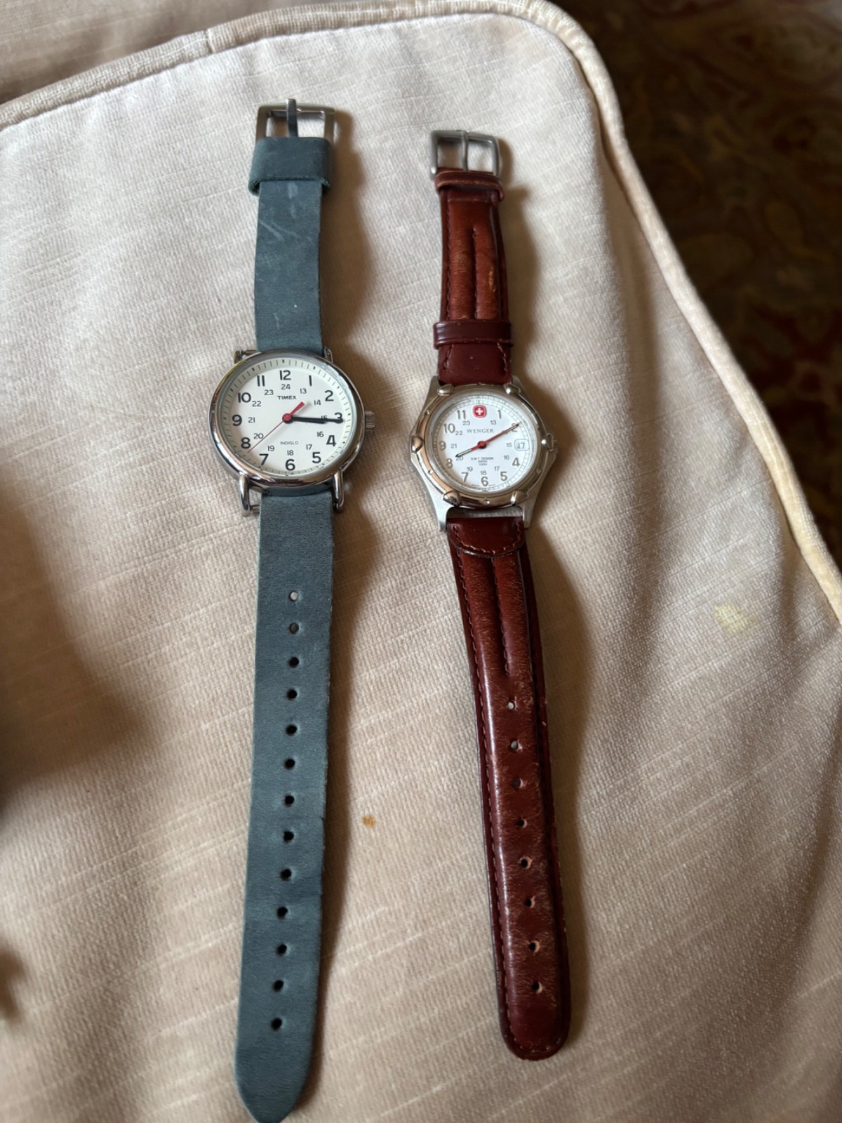 Timex blue and Wenger brown easy read and swiss army watch