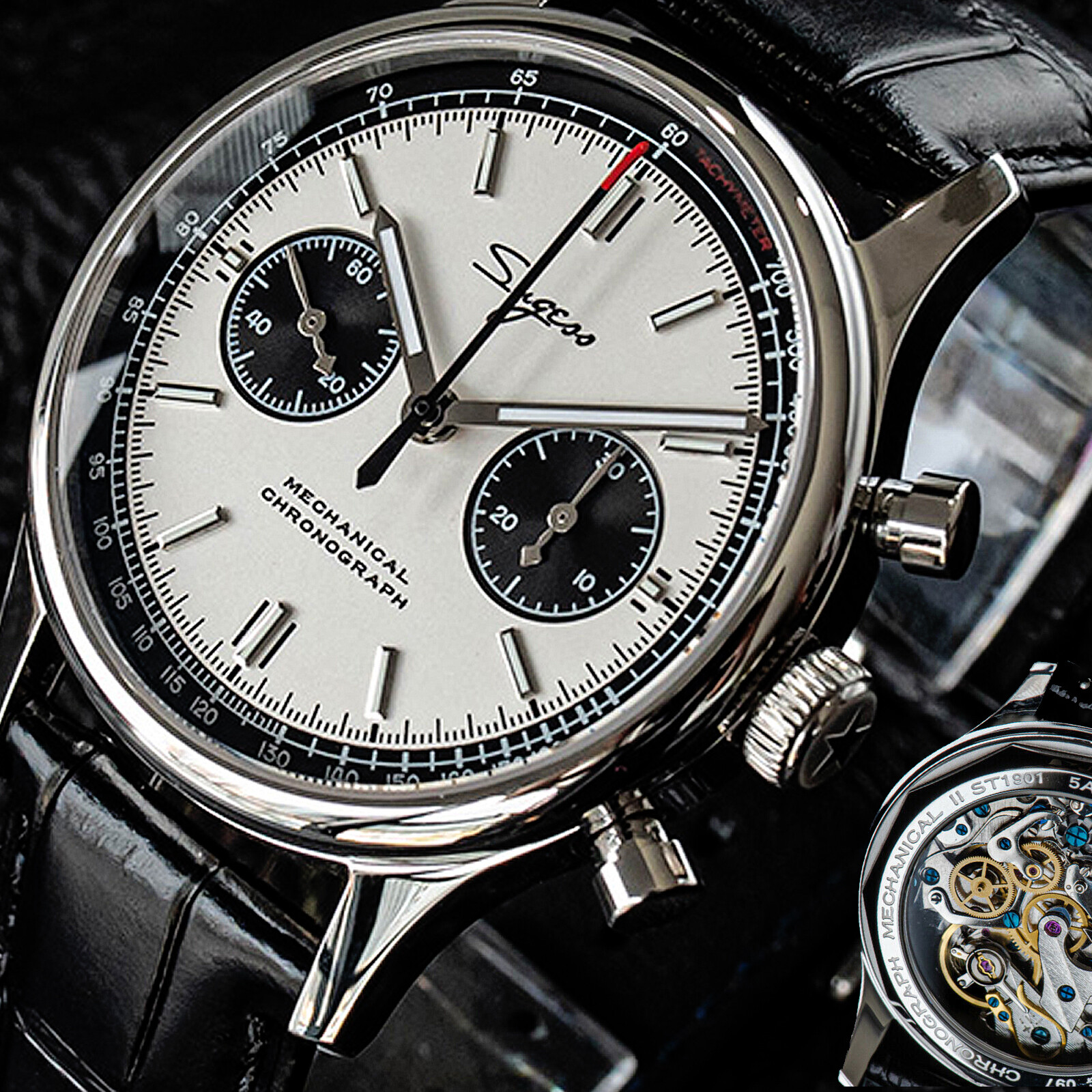 Sugess Chrono Heritage SWANNECK Panda Dial Chrono Watch SEAGULL 1963 SUPANK002SN