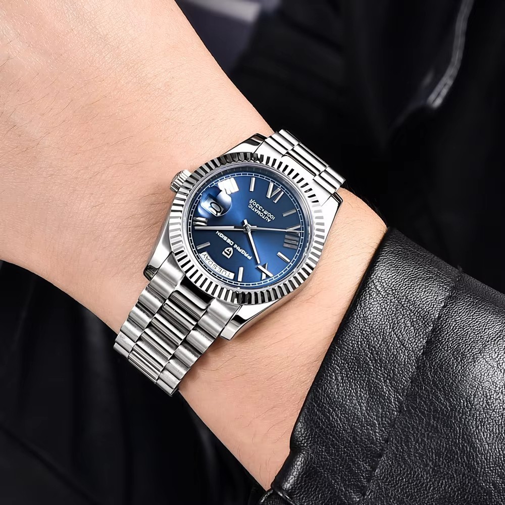 36MM PAGANI DESIGN Automatic Presidential Watch Day-Date Diver Stainless NEW