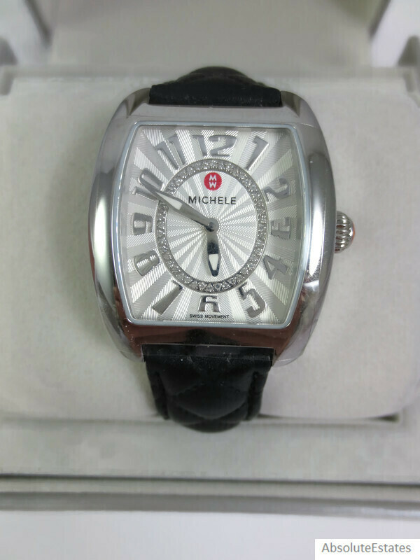 NEW Michele Urban Mini Silver Diamond Ladies Watch MW02A00A0991 Leather Band NIB